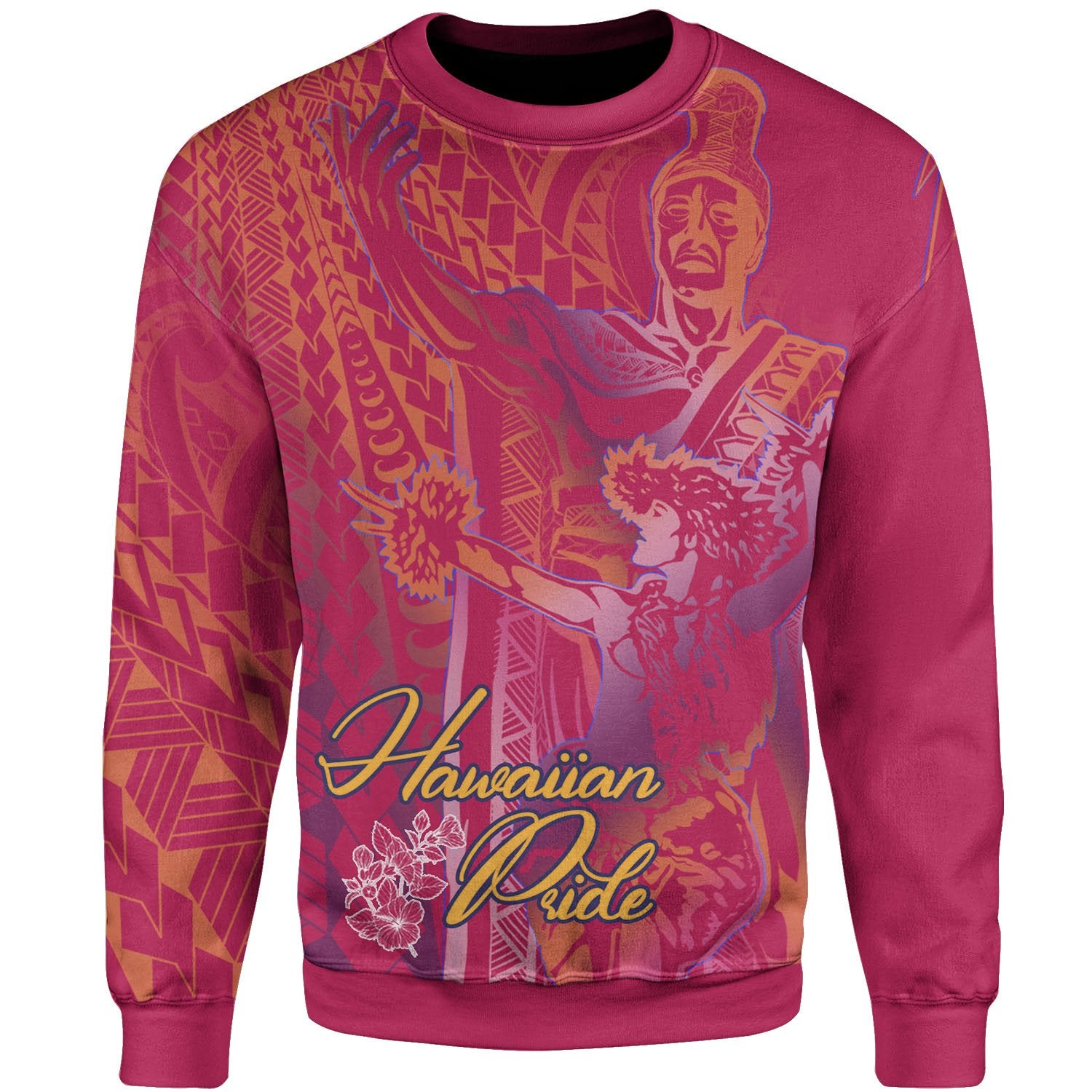 Hawaii Sweatshirt - King Of Hawaii With Hawaiian Girls Pink Version Unisex Pink - Polynesian Pride