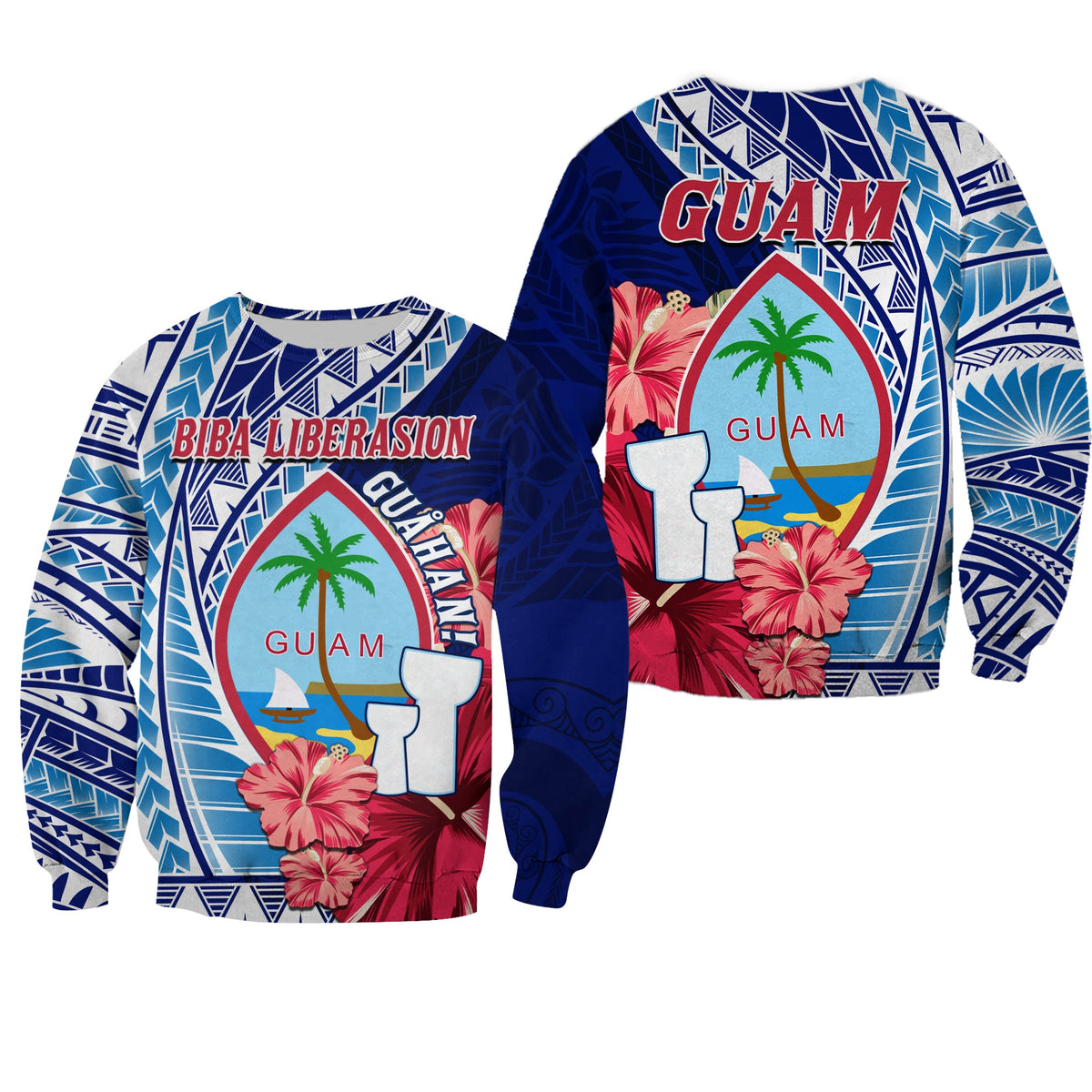 Guam Chamorro Sweatshirt Happy Liberation Day Latte Stone LT13 Unisex Blue - Polynesian Pride
