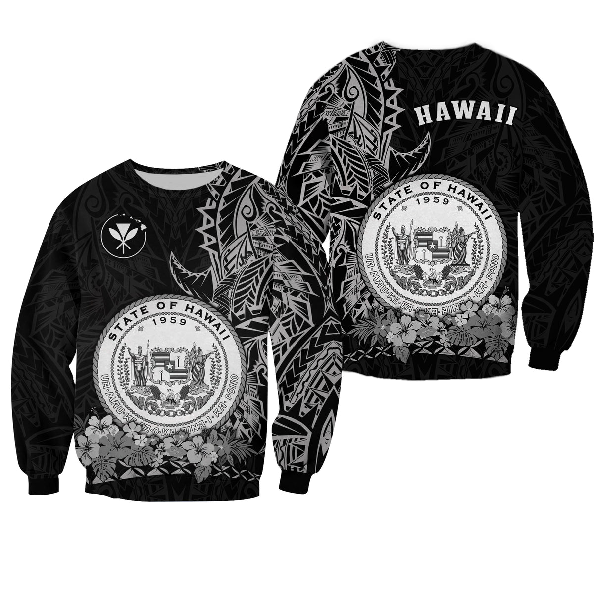 Hawaiian Polynesian Sweatshirt White Seal of Hawaii LT13 Unisex White - Polynesian Pride