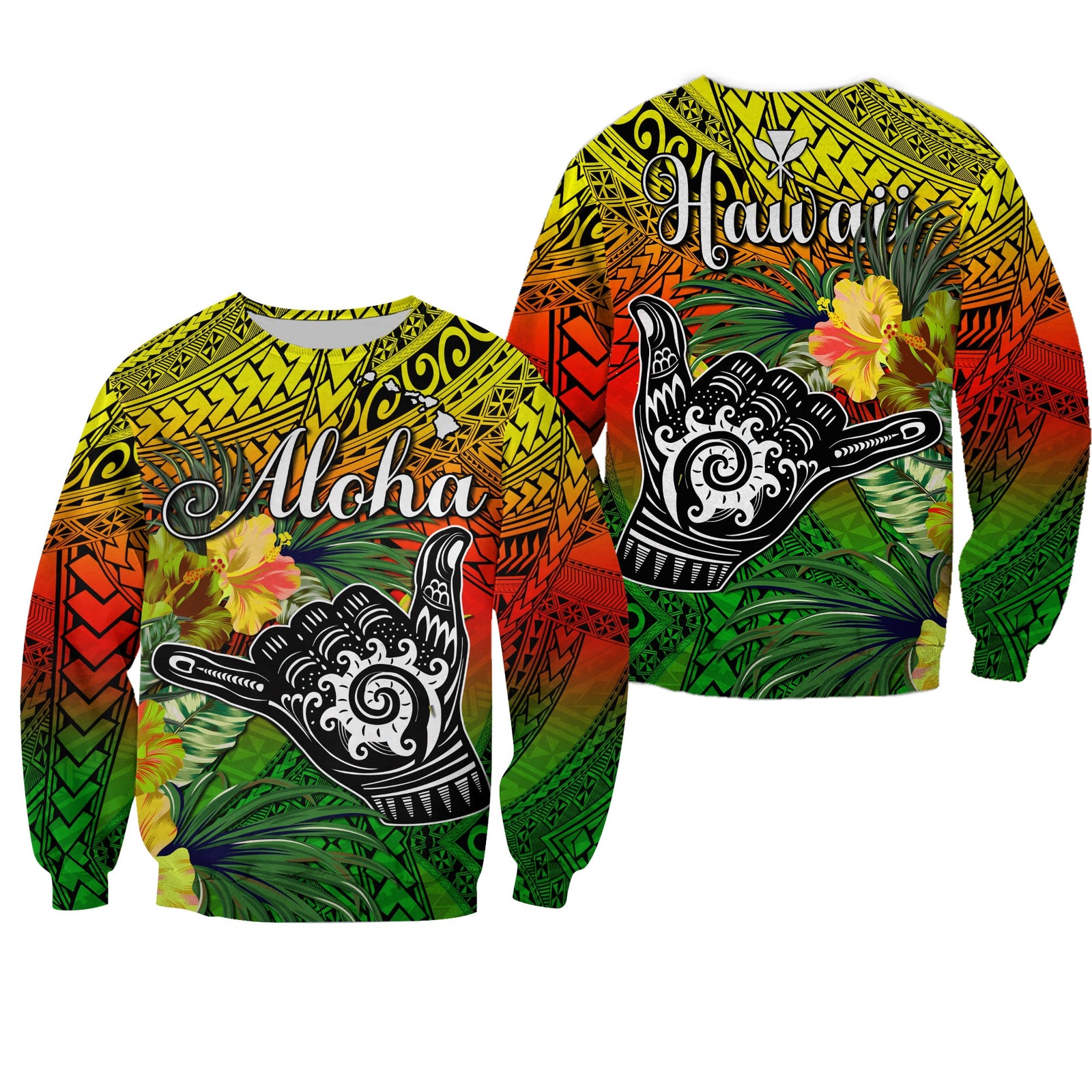 The Shaka Hawaii Sweatshirt Tropical Flowers Reggae Version LT13 Unisex Reggae - Polynesian Pride