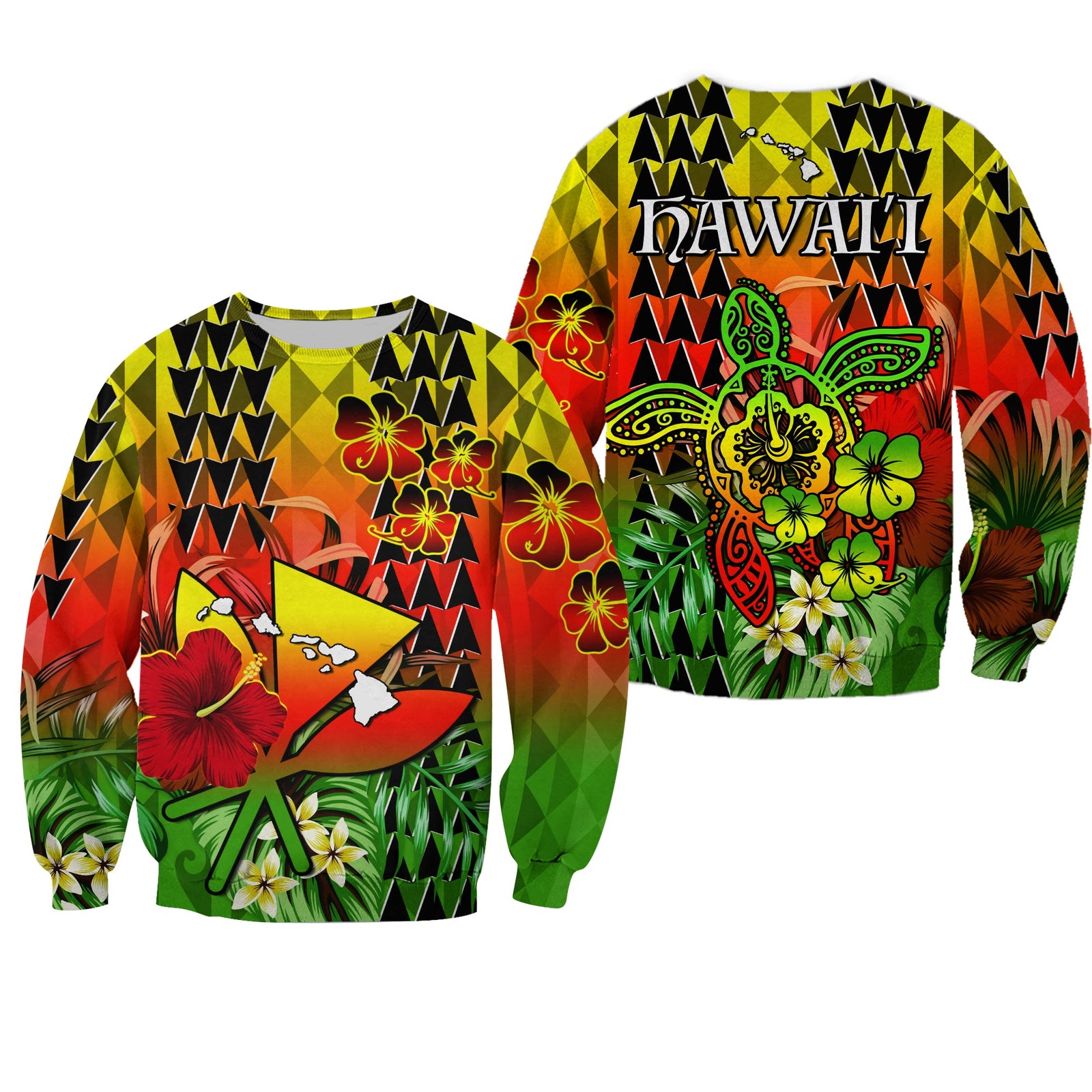 Hawaii Flowers Sweatshirt Color Tribal Pattern Hawaiian LT13 Unisex Reggae - Polynesian Pride