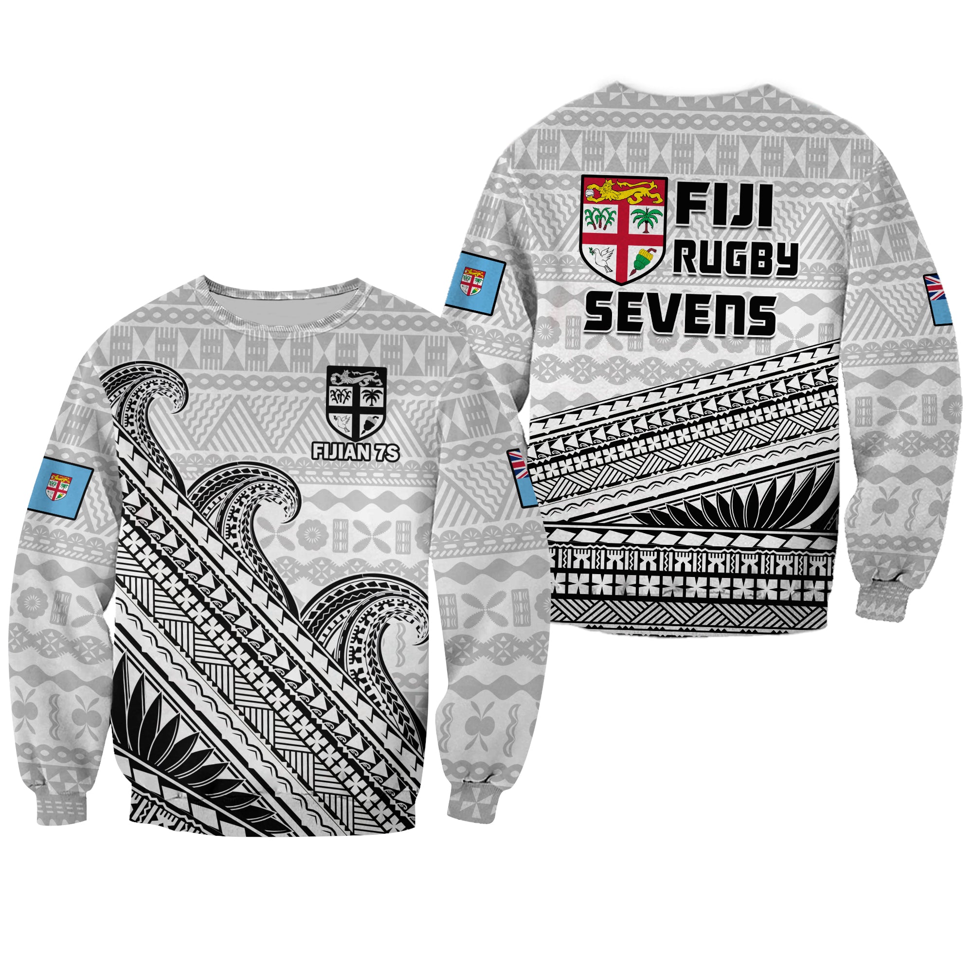 Fiji Sevens Rugby Sweatshirt Fijian 7s Tapa Polynesian Art LT14 Unisex White - Polynesian Pride