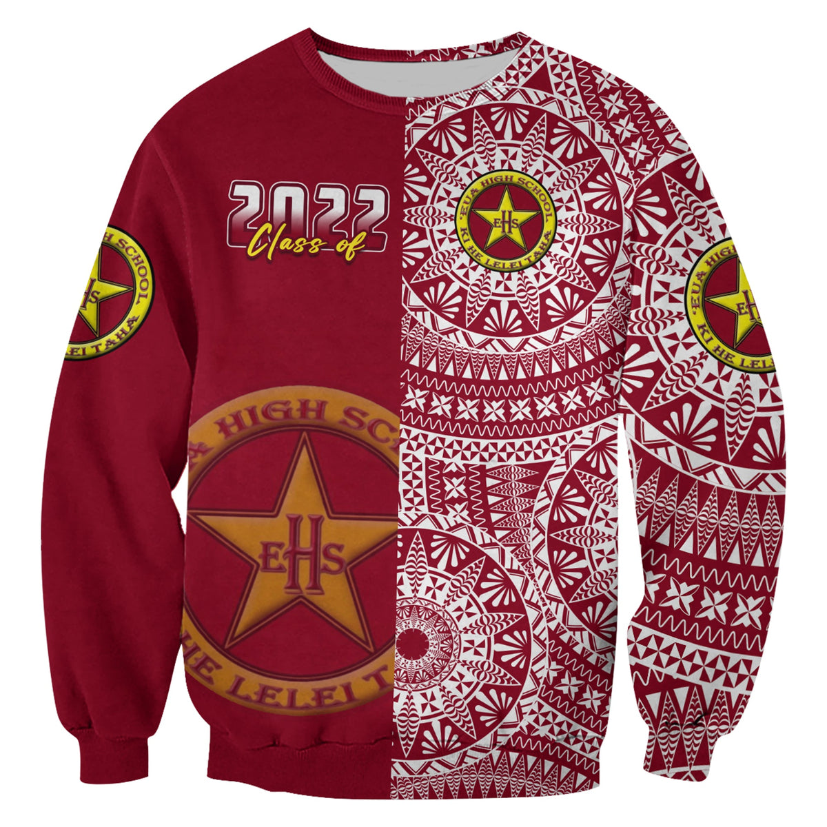 (Custom Text And Number) Tonga Eua High School Sweatshirt Class Of Year Tongan Ngatu Pattern LT14 - Polynesian Pride