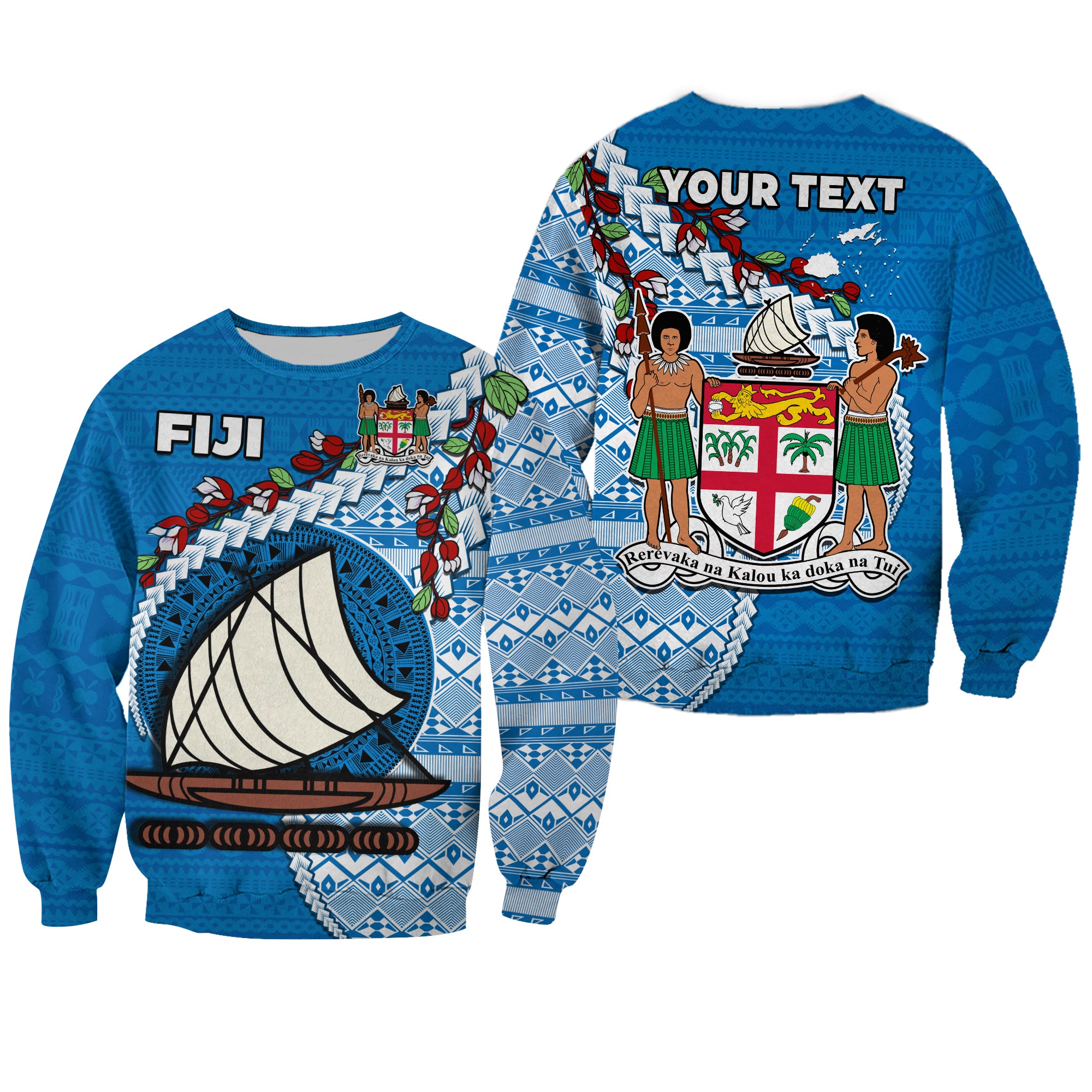 Fiji Sweatshirt Fijian Drua Mix Tagimaucia Flower Blue Style LT14 Unisex Blue - Polynesian Pride