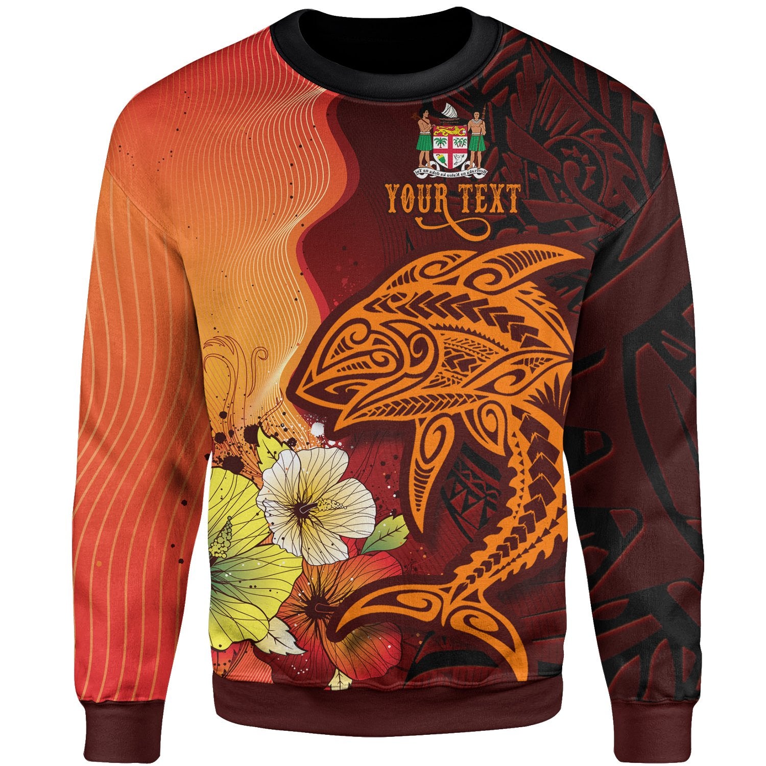 Fiji Custom Personalised Sweater - Tribal Tuna Fish Unisex Orange - Polynesian Pride