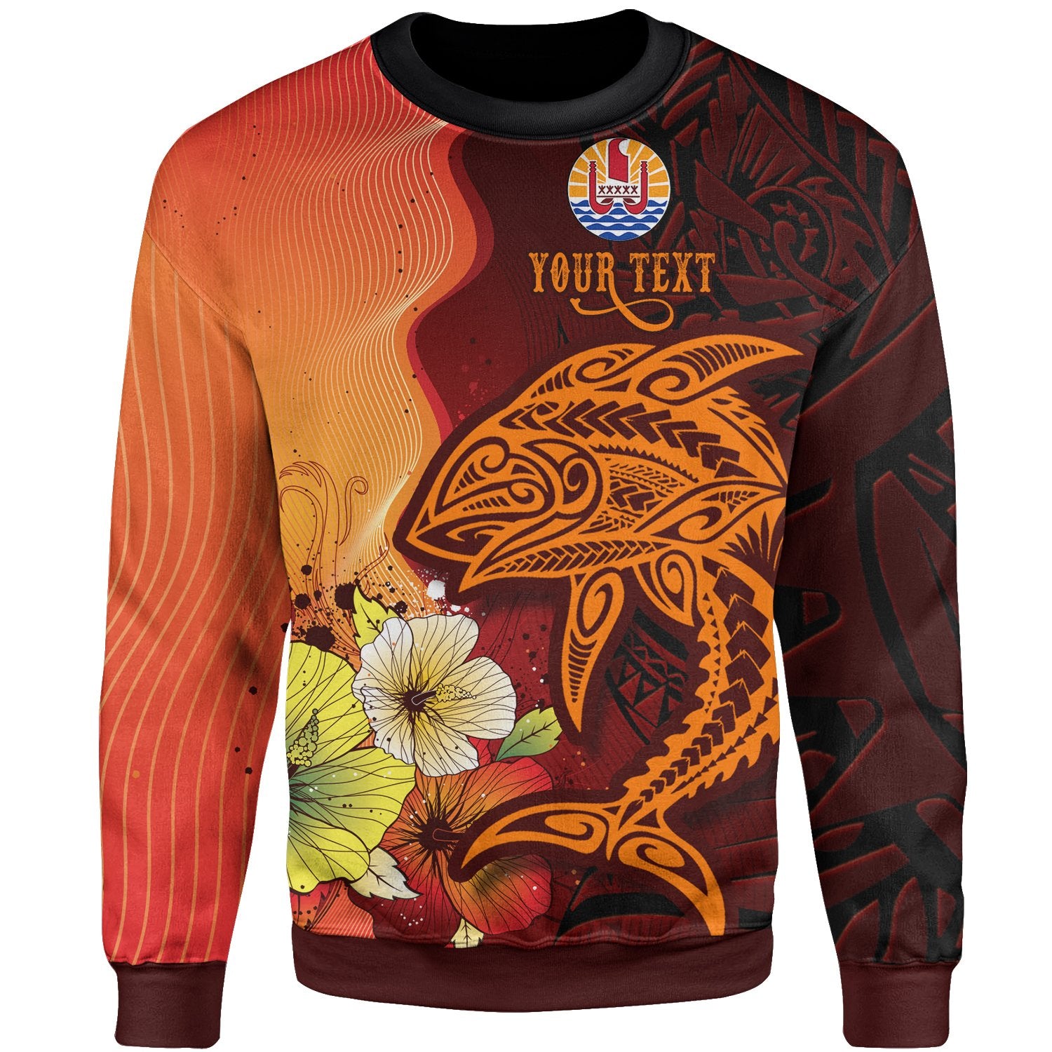 Tahiti Custom Personalised Sweater - Tribal Tuna Fish Unisex Orange - Polynesian Pride