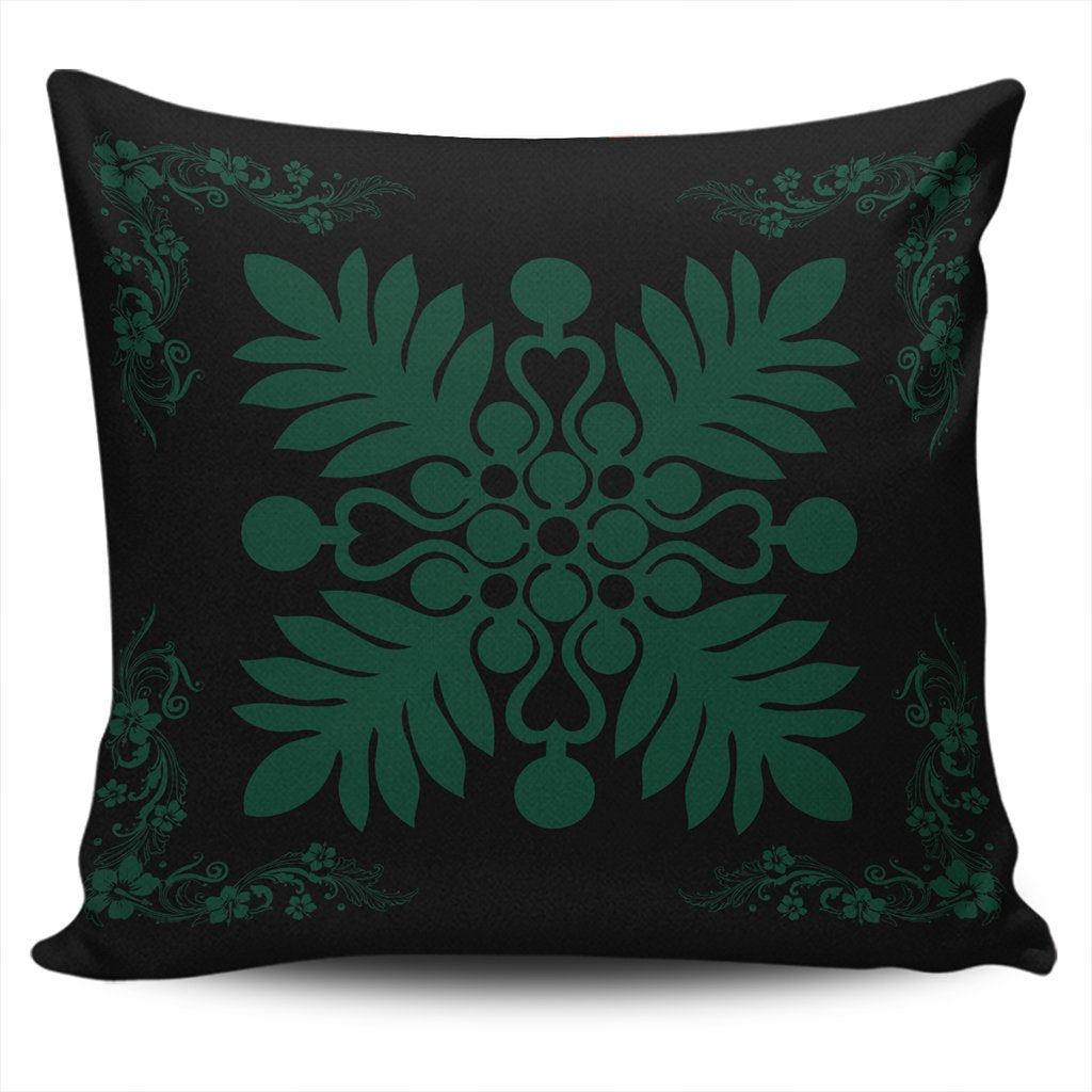 Hawaiian Quilt Maui Plant And Hibiscus Pattern Pillow Covers - Sacramento Black - AH One Size Sacramento - Polynesian Pride