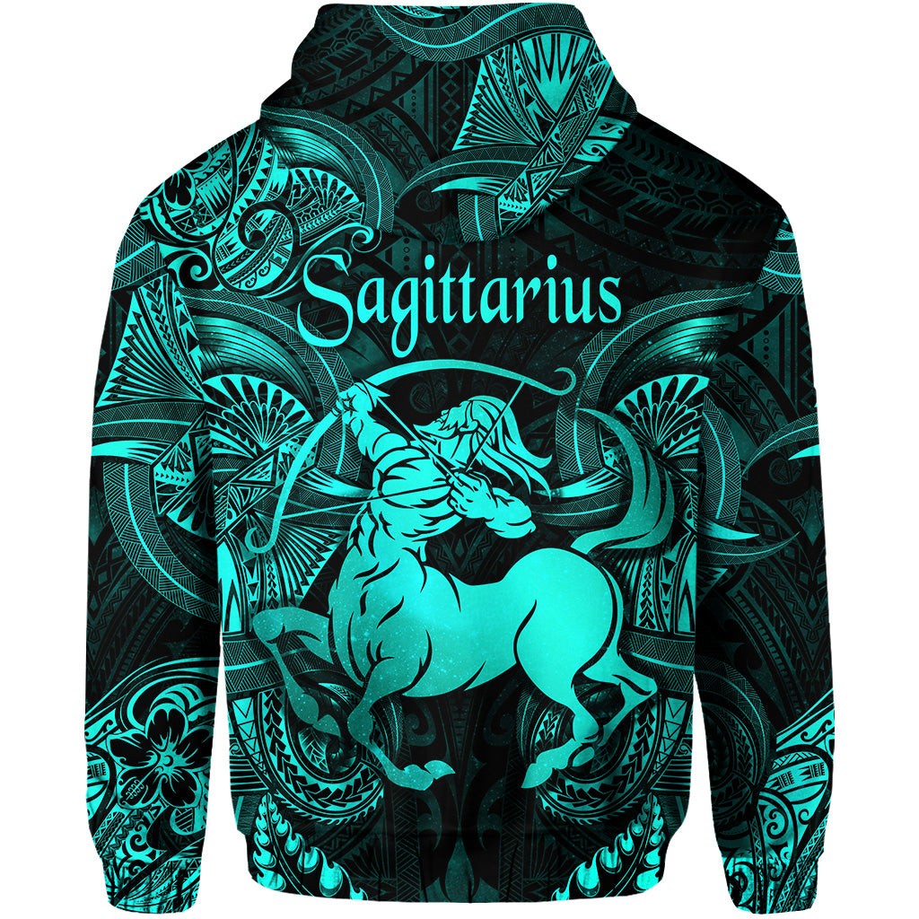 Sagittarius Zodiac Polynesian Zip Hoodie Unique Style Turquoise LT8 - Polynesian Pride