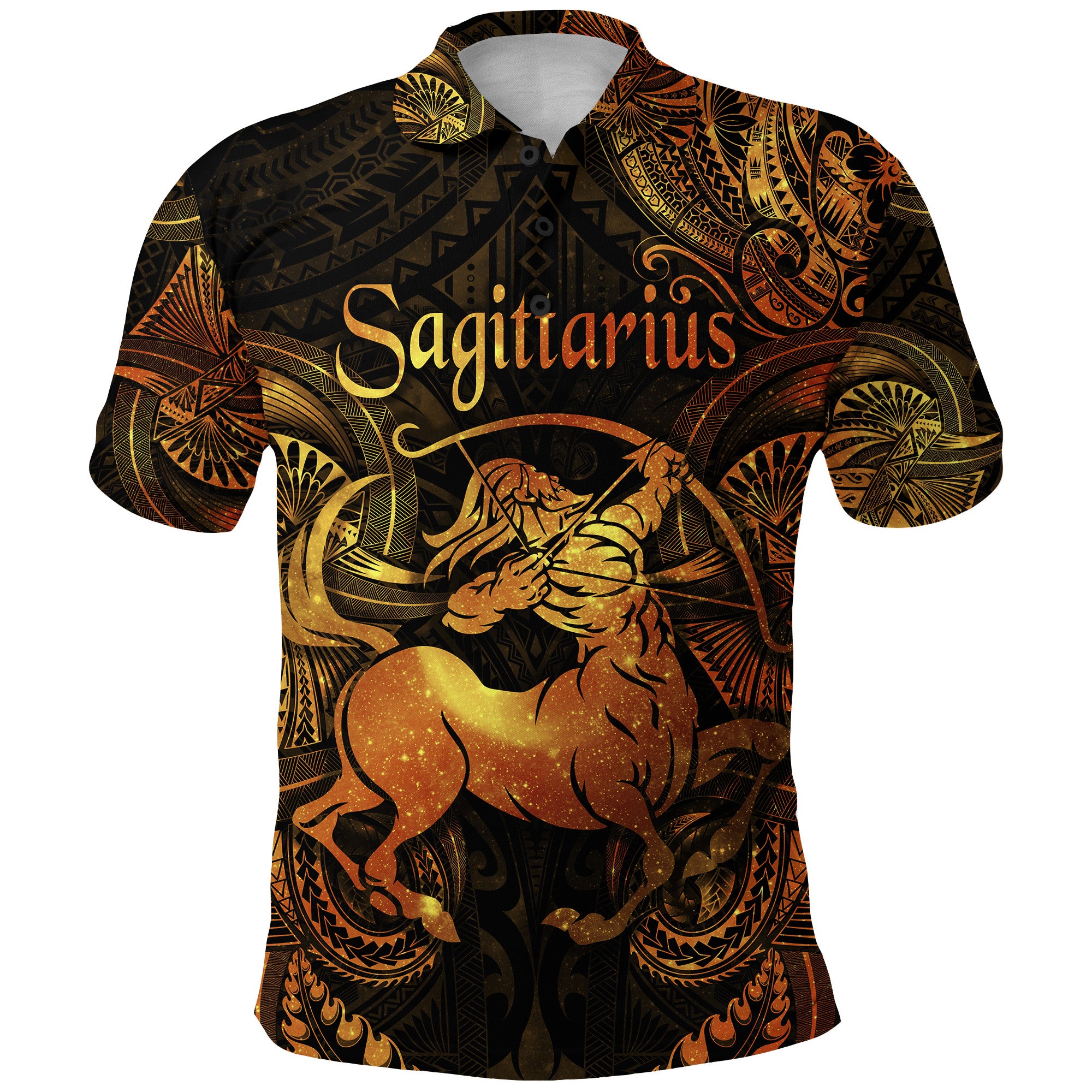 Custom Sagittarius Zodiac Polynesian Polo Shirt Unique Style Gold LT8 - Polynesian Pride