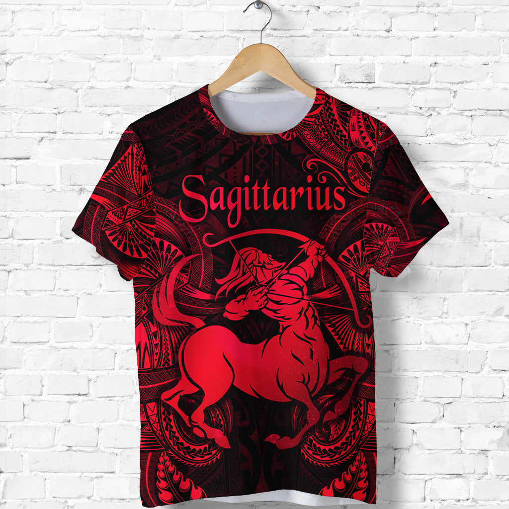 Custom Sagittarius Zodiac Polynesian T Shirt Unique Style Red LT8 - Polynesian Pride