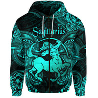 Sagittarius Zodiac Polynesian Zip Hoodie Unique Style Turquoise LT8 - Polynesian Pride