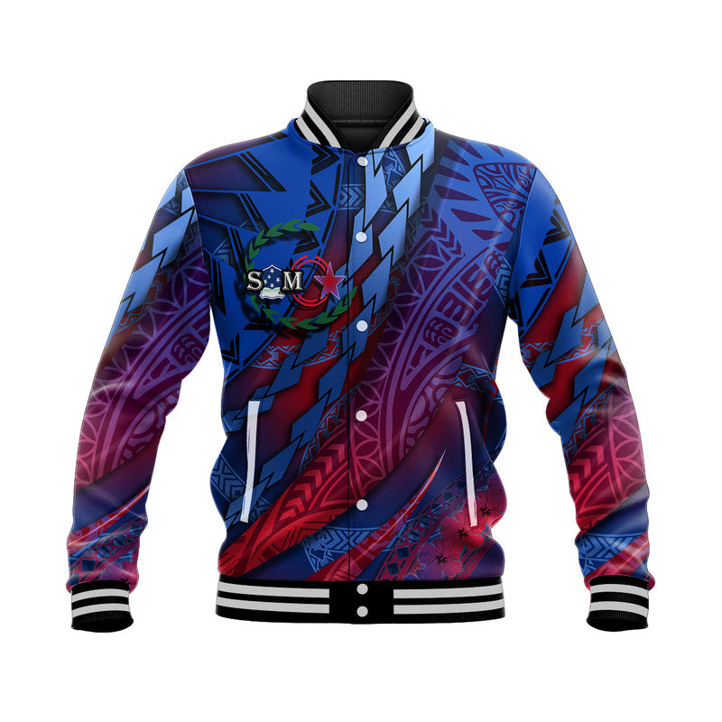 (Custom Personalised) Samoa Baseball Jacket Artsy Style - Mixed Blue LT9 Unisex Mixed Blue - Polynesian Pride