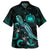 Samoa Matching Dress and Hawaiian Shirt with Turtle and Blooming Hibiscus Turquoise - Polynesian Pride