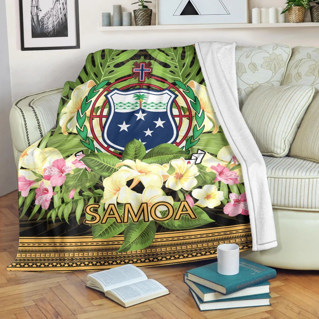 Samoa Premium Blanket - Polynesian Gold Patterns Collection White - Polynesian Pride