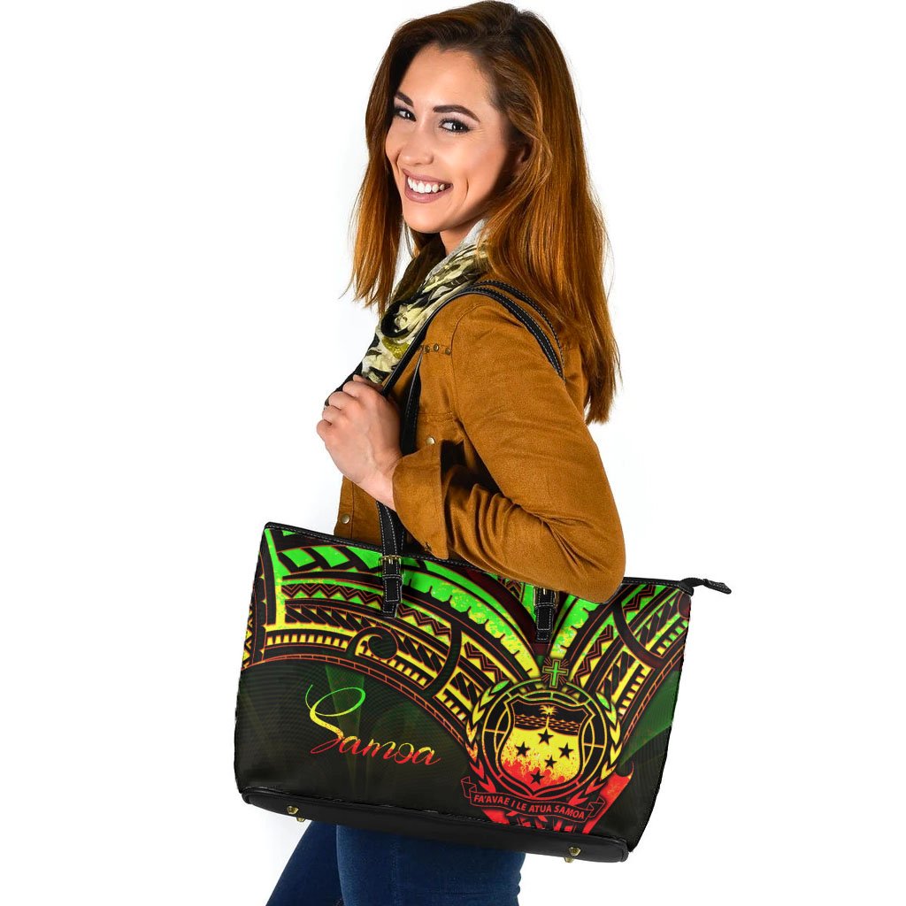 Samoa Leather Tote - Reggae Color Cross Style Black - Polynesian Pride