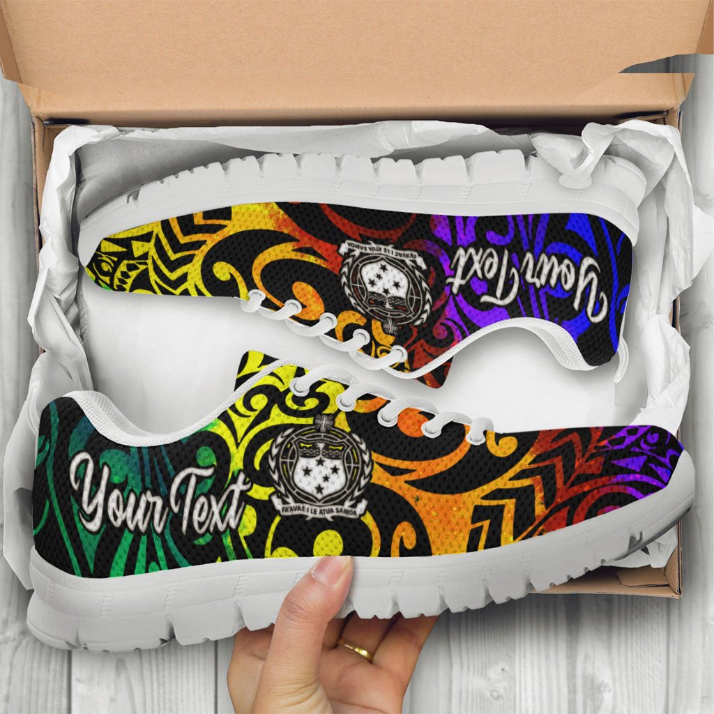 Samoa Custom Personalised Sneakers - Rainbow Polynesian Pattern - Polynesian Pride