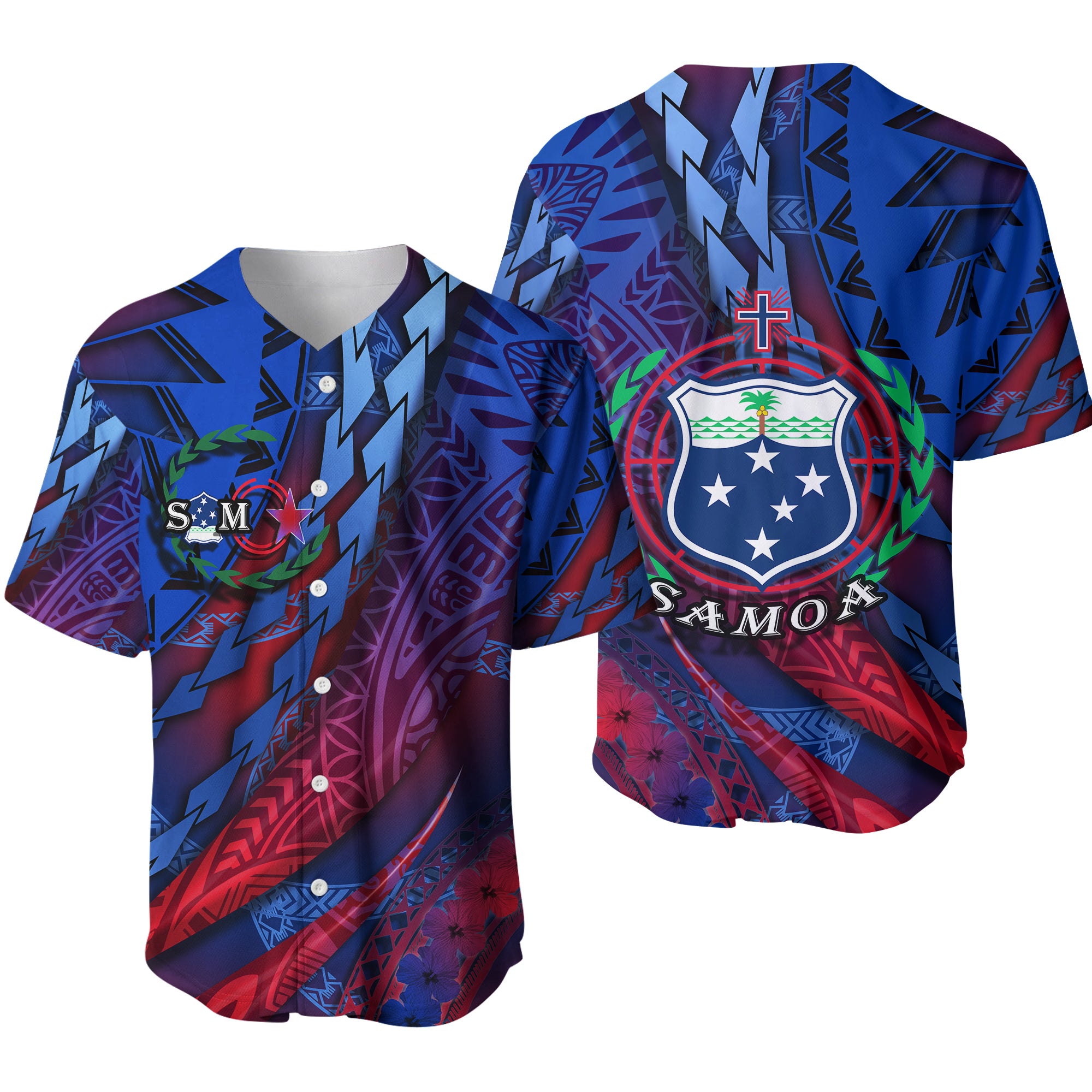 Samoa Baseball Jersey Artsy Style - Mixed Blue LT9 Unisex Mixed Blue - Polynesian Pride