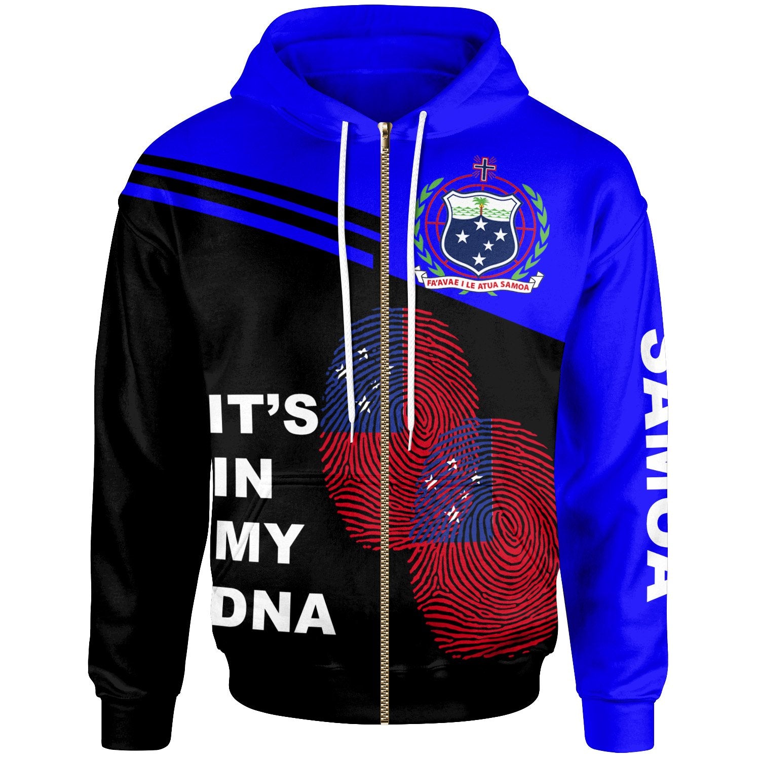 Samoa Zip up Hoodie Samoa DNA Blue Unisex Blue - Polynesian Pride