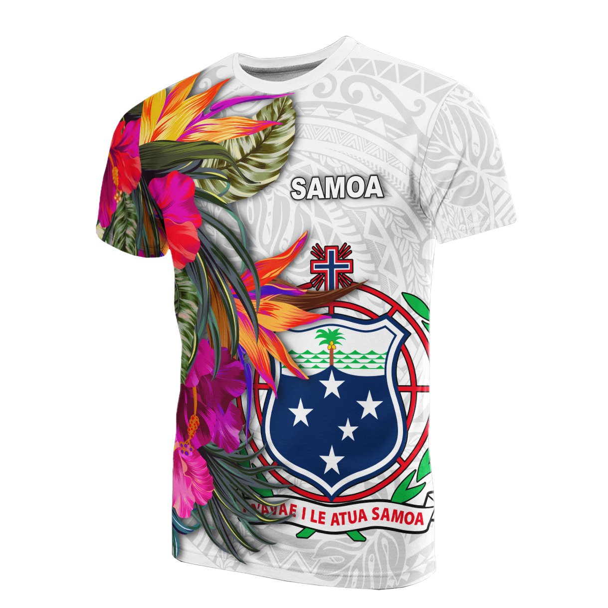 Samoa T Shirt Hibiscus Polynesian pattern white Unisex White - Polynesian Pride