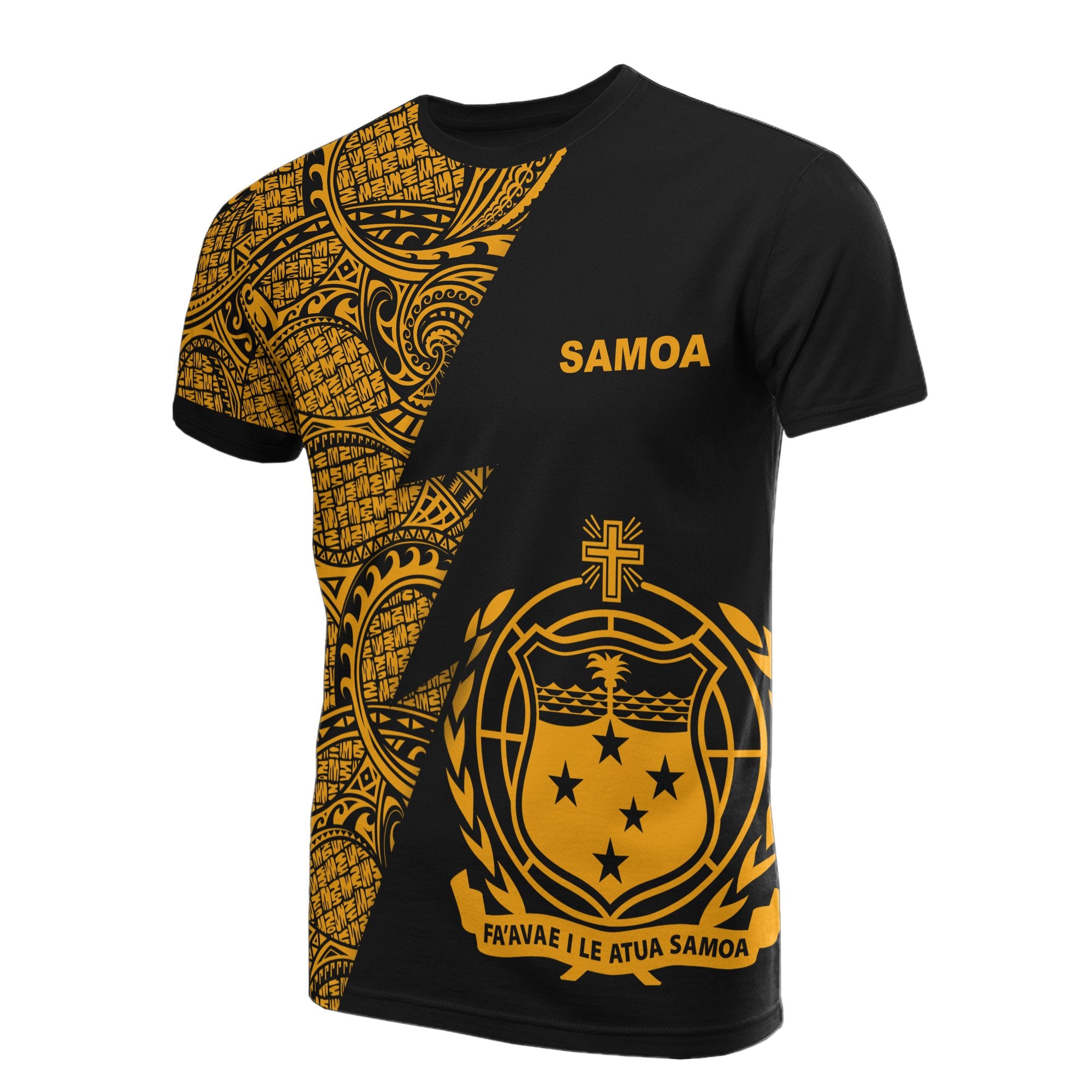 Samoa T Shirt Polynesian Pattern Gold Flash Style Unisex Gold - Polynesian Pride