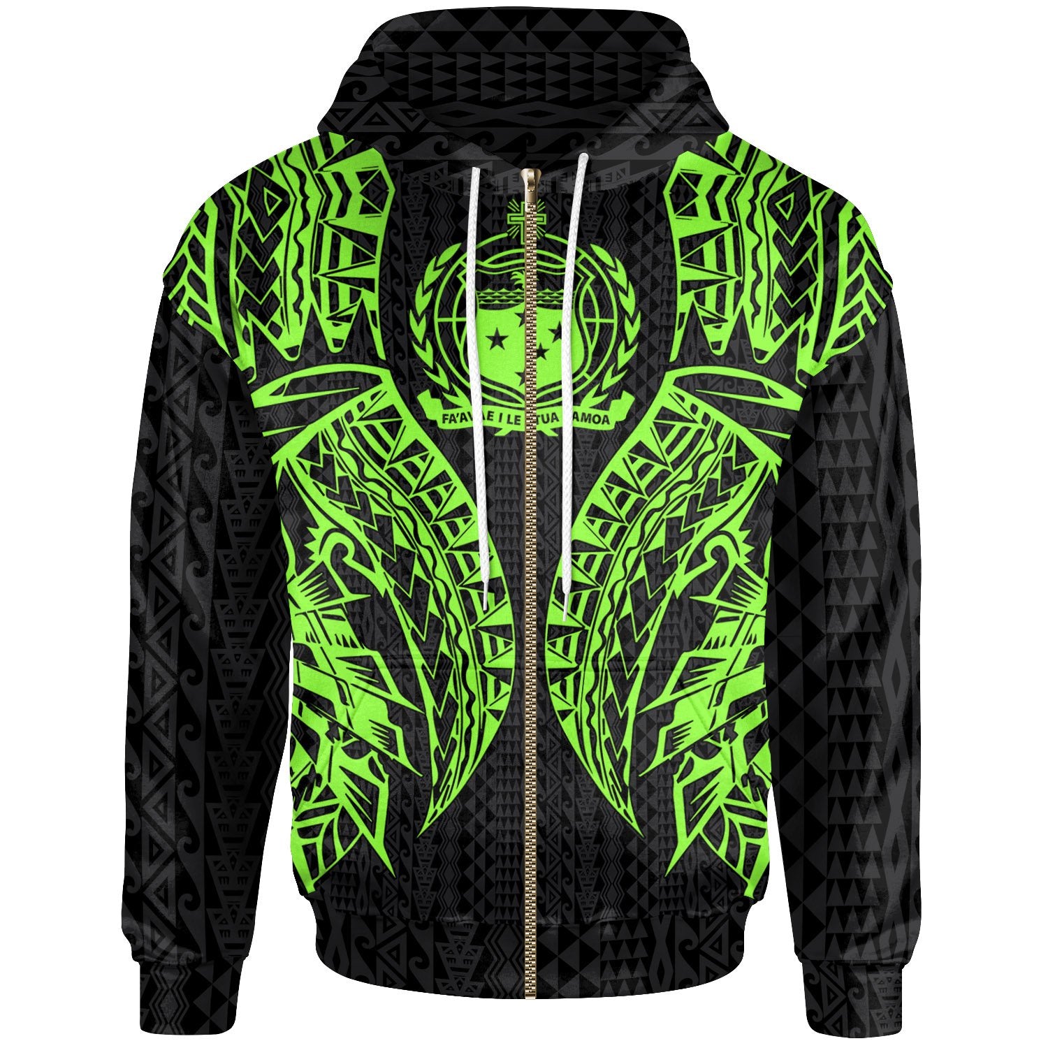 Samoa Zip up Hoodie Polynesian Lion Head Green Unisex Green - Polynesian Pride