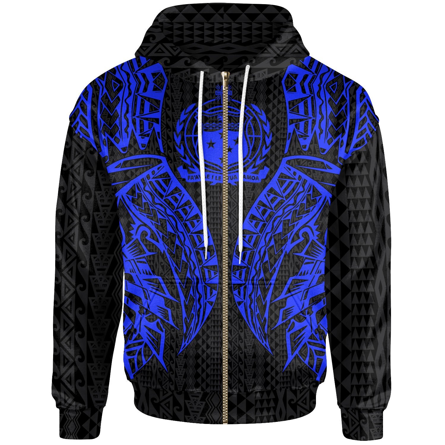 Samoa Zip up Hoodie Polynesian Lion Head Blue Unisex Blue - Polynesian Pride