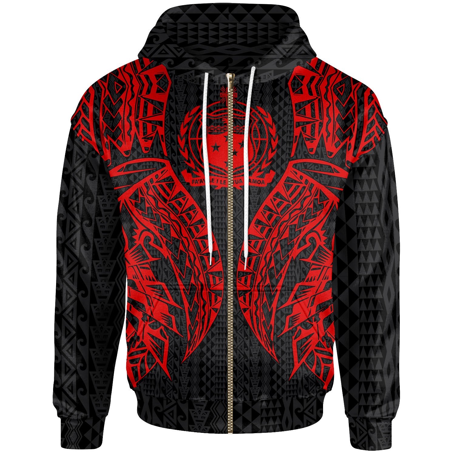 Samoa Zip up Hoodie Polynesian Lion Head Red Unisex Red - Polynesian Pride