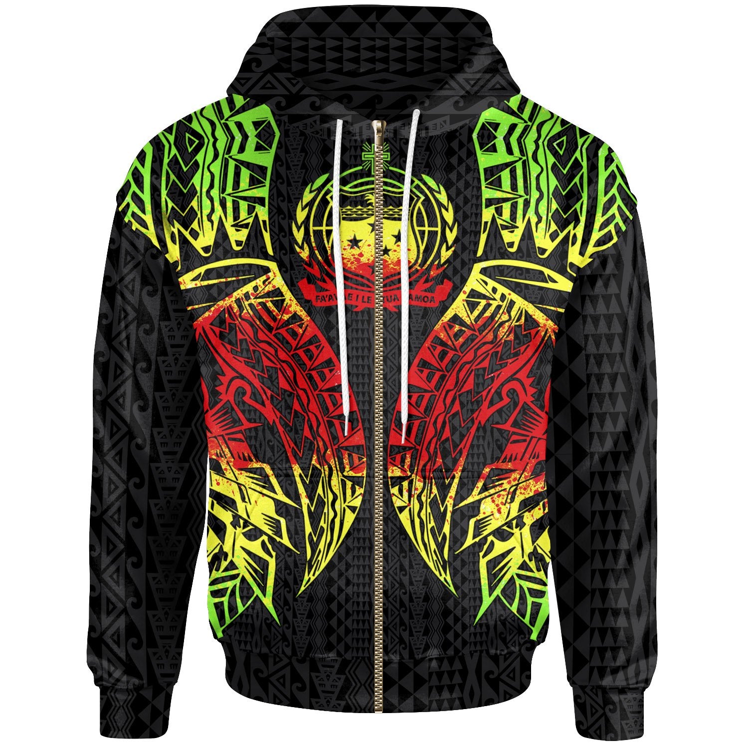 Samoa Zip up Hoodie Polynesian Lion Head Reggae Style Unisex Reggae - Polynesian Pride