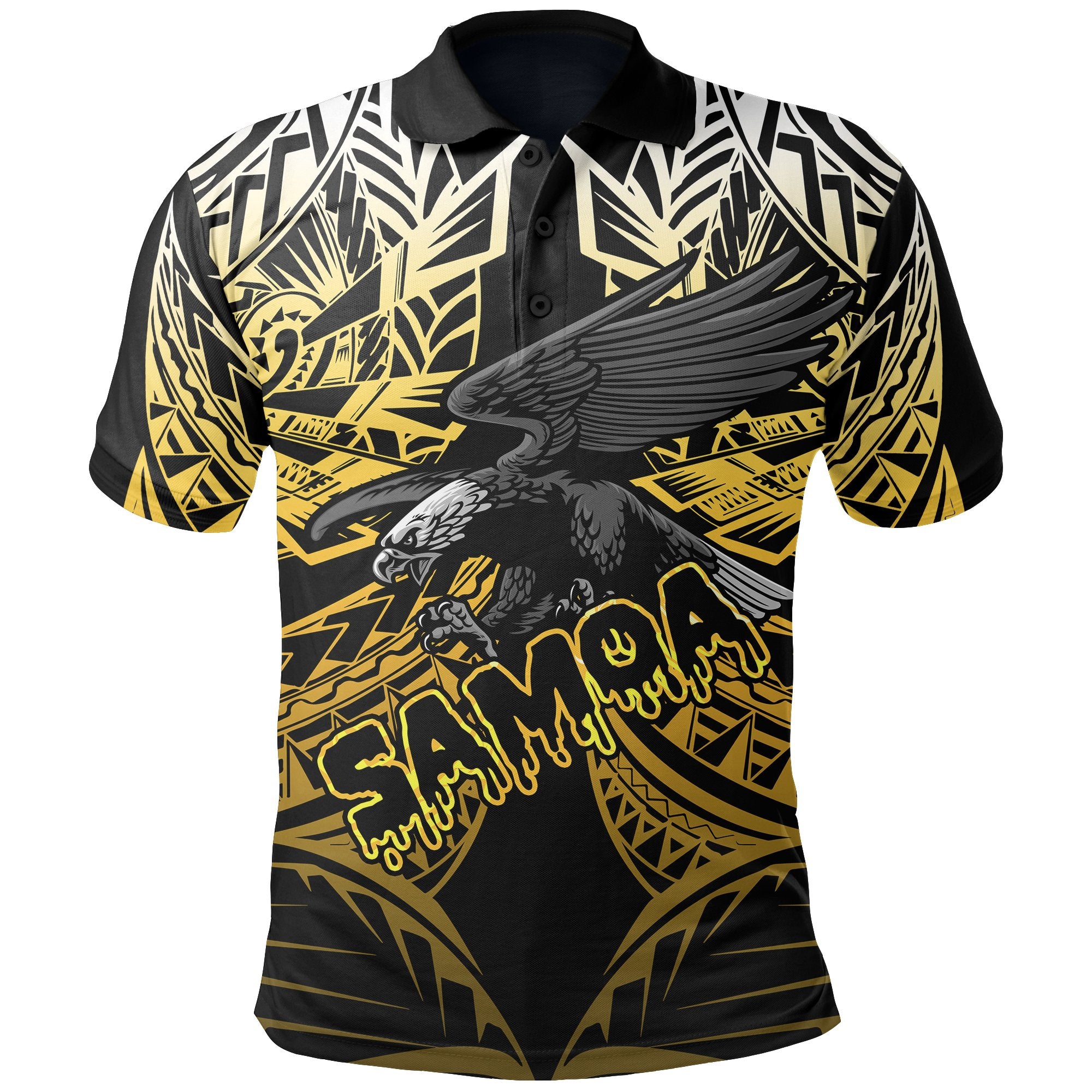 Samoa Polynesian Polo Shirt Eagle Tribal Pattern Yellow Unisex Yellow - Polynesian Pride