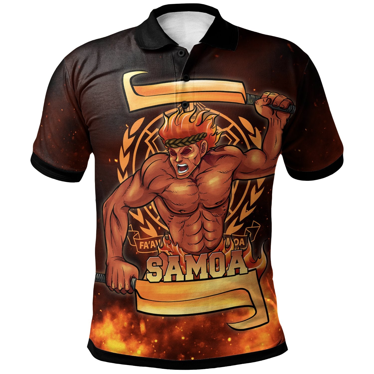 Samoa Polo Shirt The Fire Knife Dance Unisex Black - Polynesian Pride