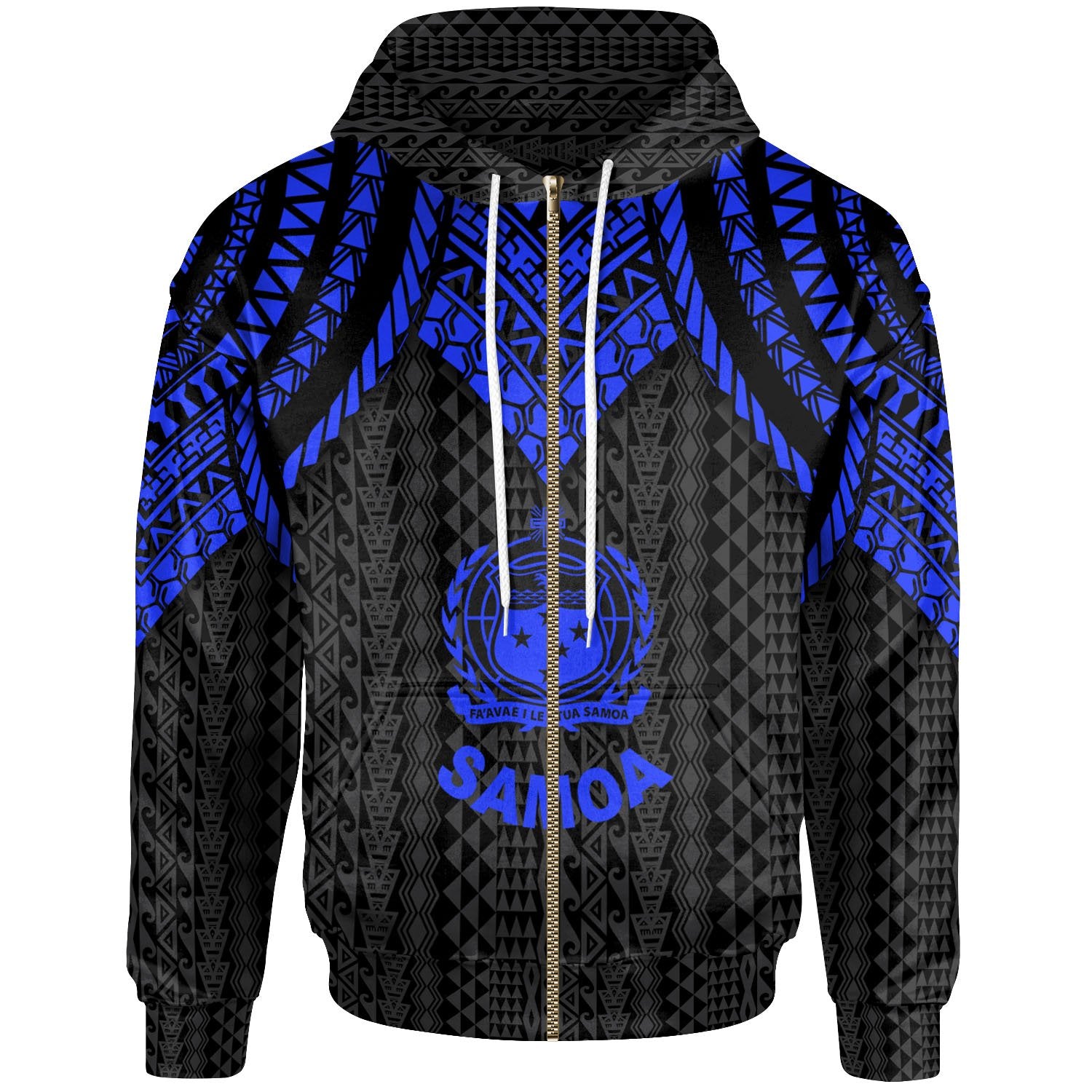 Samoa Zip up Hoodie Polynesian Armor Style Blue Unisex Blue - Polynesian Pride