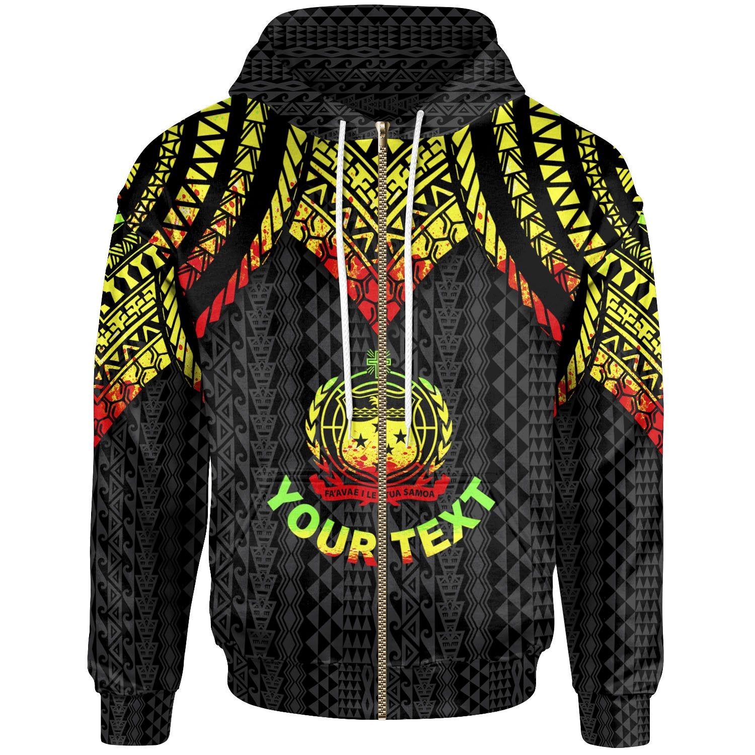 Samoa Custom Zip up Hoodie Polynesian Armor Style Reagge Unisex Reagge - Polynesian Pride