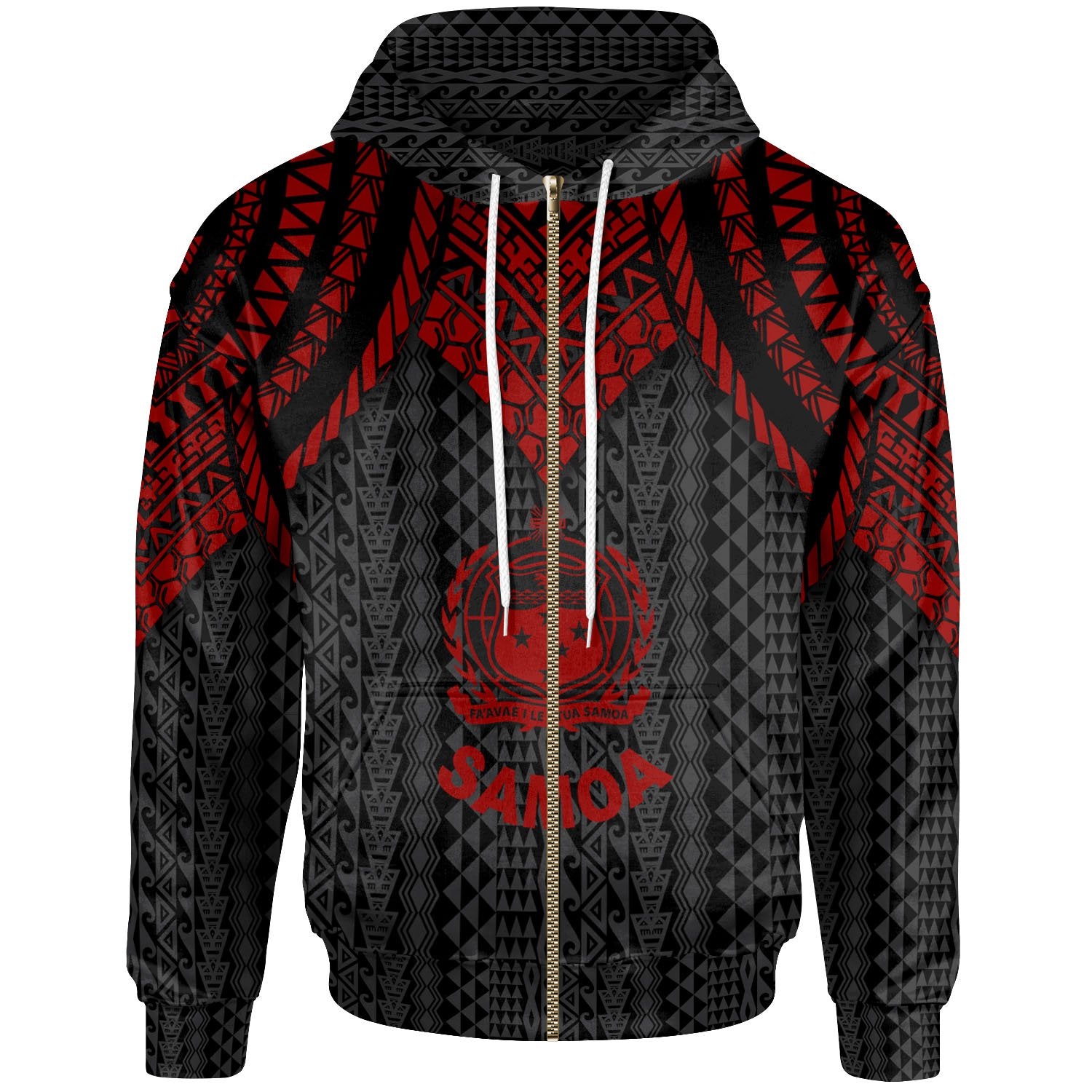 Samoa Zip up Hoodie Polynesian Armor Style Red Unisex Red - Polynesian Pride