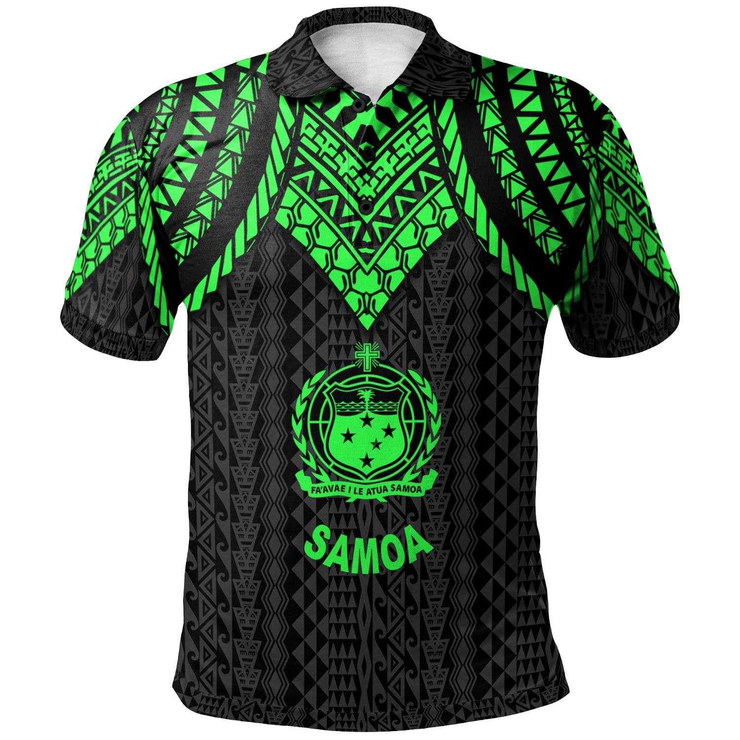 Samoa Polo Shirt Polynesian Armor Style Green Unisex Green - Polynesian Pride