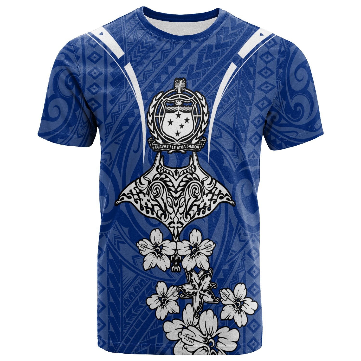 Samoa T Shirt Ray Hibiscus Unisex Blue - Polynesian Pride