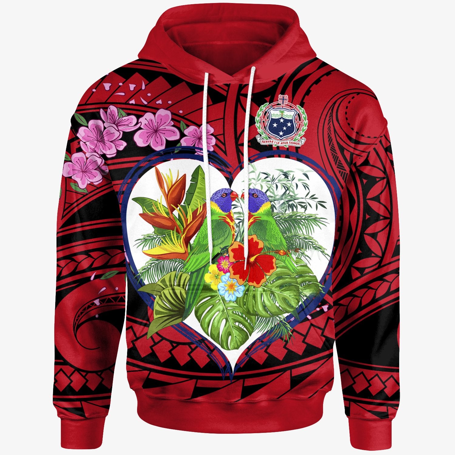 Samoa Hoodie The Love of Blue Crowned Lory Unisex Red - Polynesian Pride