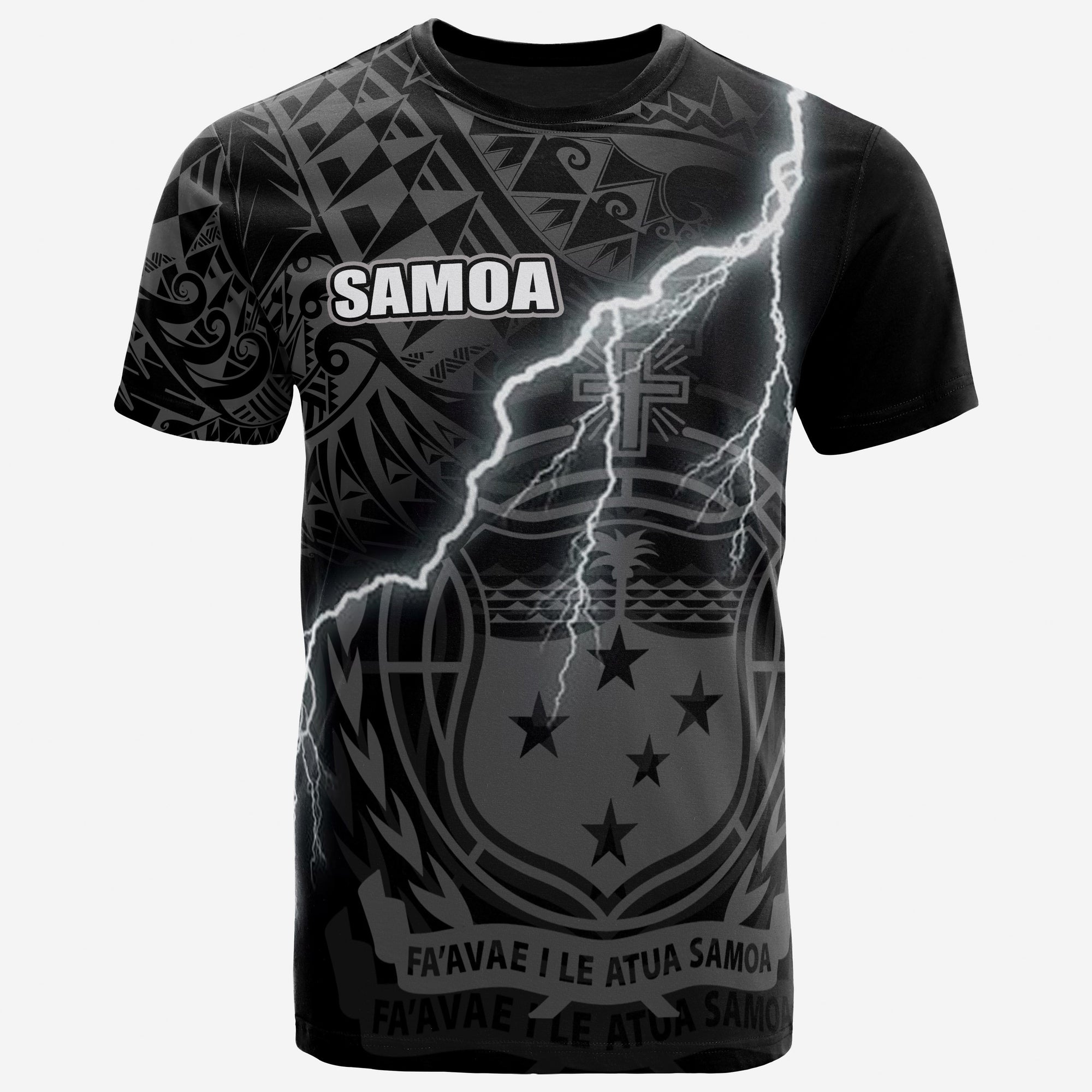 Samoa T Shirt Samoan Coat of Arms Lighting Thunder Unisex Black - Polynesian Pride