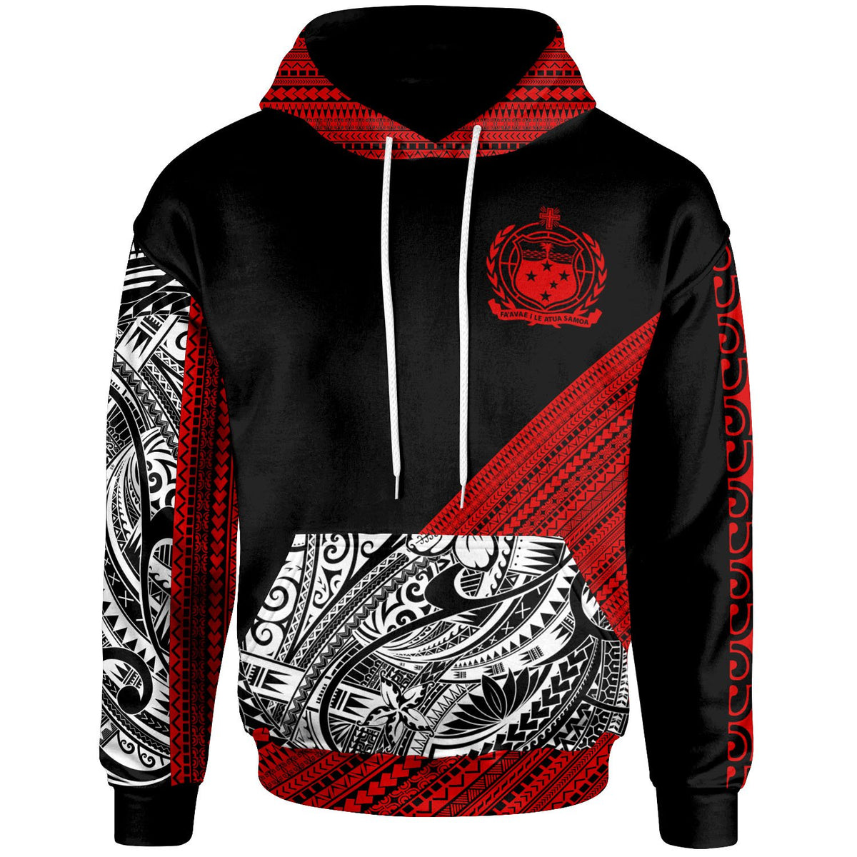 Samoa Custom Hoodie Polynesian Diagonal Pattern Red Unisex Red - Polynesian Pride