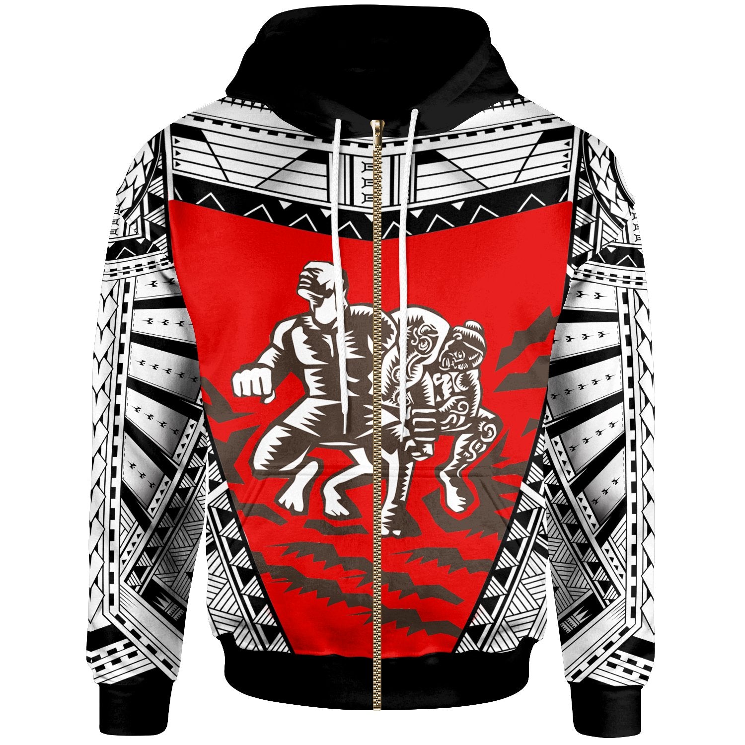 Samoa Zip up Hoodie Samoan Legend Tiitii God of Earthquake Wrestling Red Unisex Red - Polynesian Pride