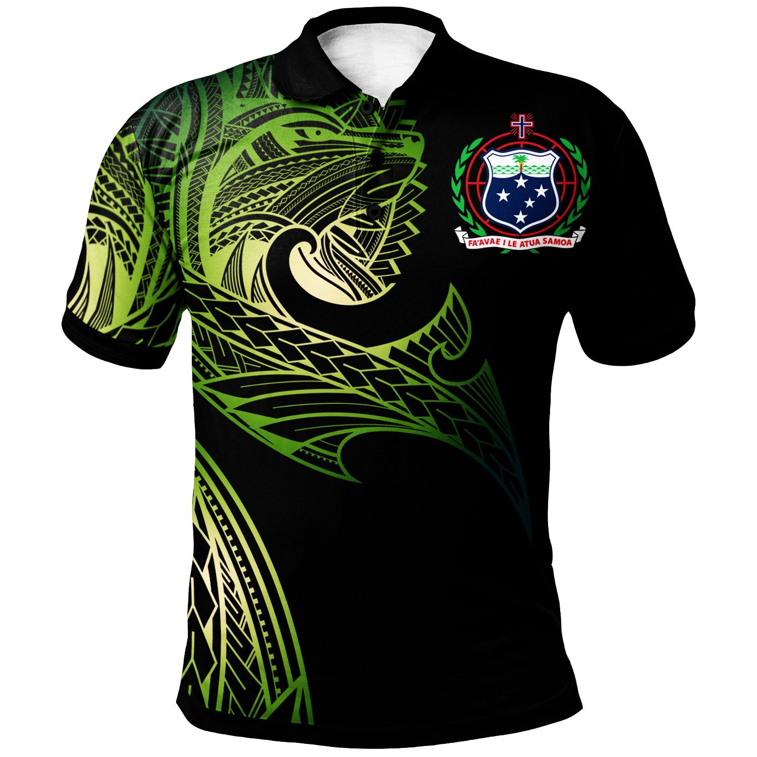 Samoa Polo Shirt Leader Wolf Is You Gradient Color Unisex Green - Polynesian Pride