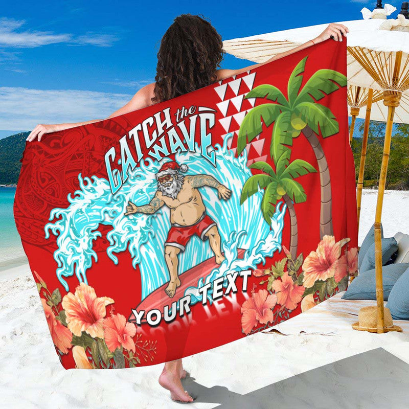 (Custom Personalised) Hawaii Mele Kalikimaka Sarong Santa Claus Surfing Xmas Time LT9 One Size Red - Polynesian Pride