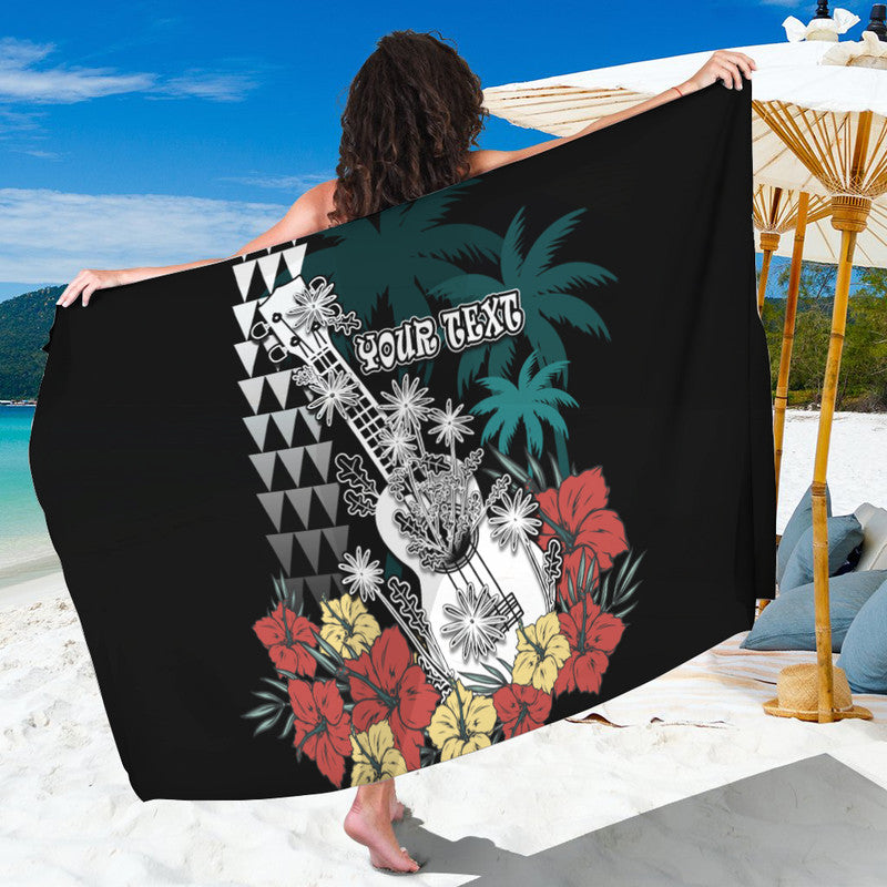 (Custom Personalised) Hawaii Ukulele Mix Hibiscus and Coconut Tree Sarong Aloha Vintage Black Version LT9 One Size Black - Polynesian Pride