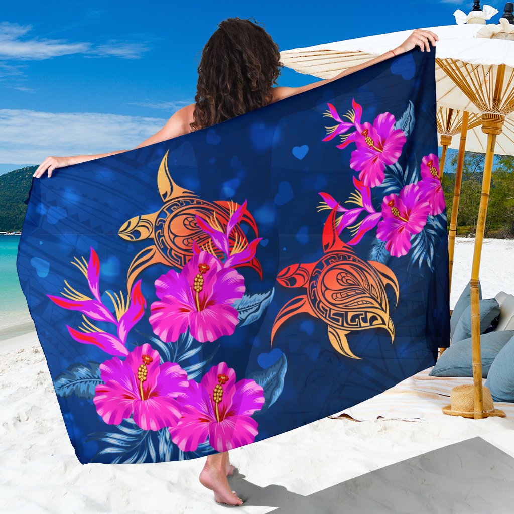 Hawaii Couple Turtle Hibiscus Valentine Sarong - Light Style - AH Sarong One Size Blue - Polynesian Pride