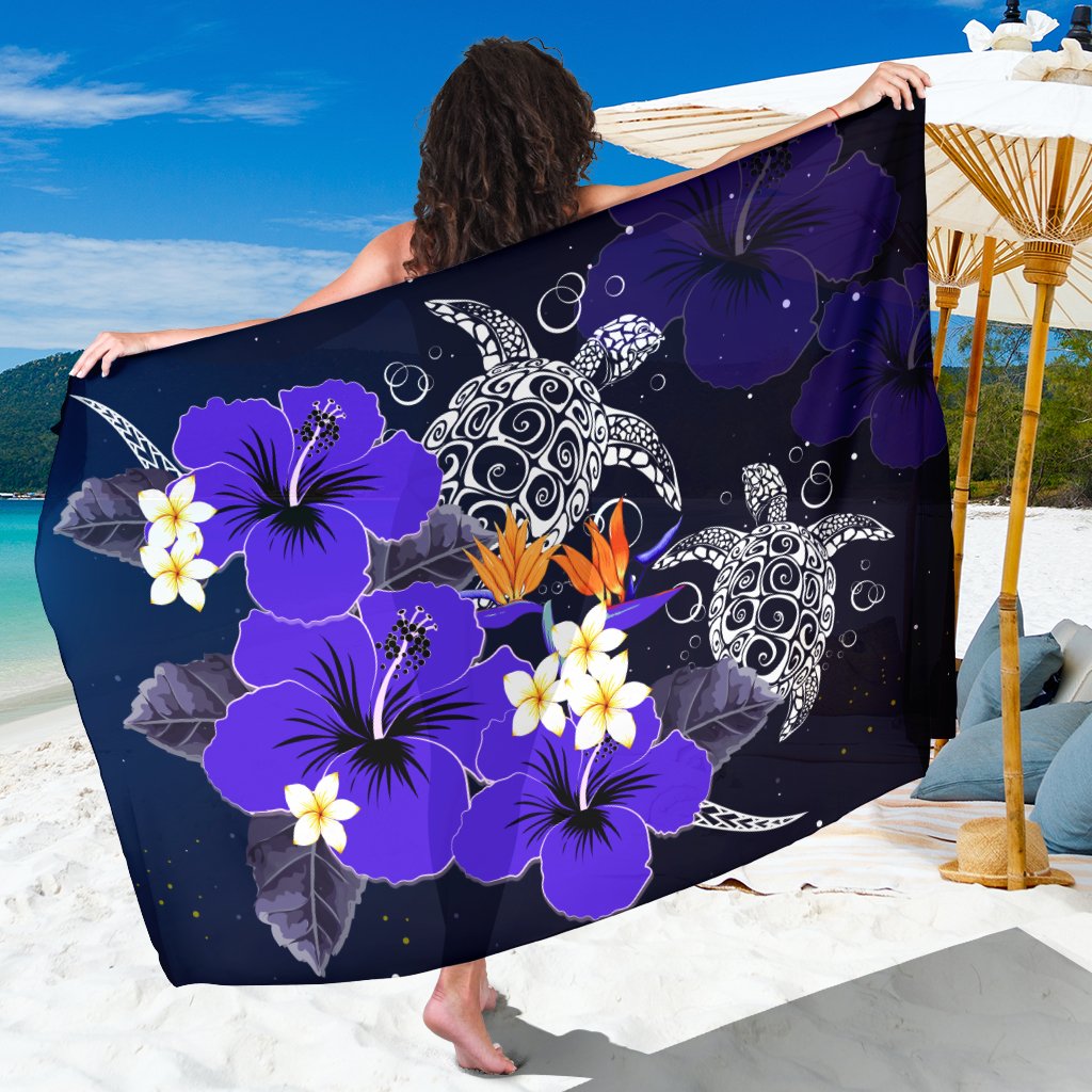 Hawaii Turtle Purple Hibiscus Polynesian Sarong - Anne Style - AH Sarong One Size Purple - Polynesian Pride