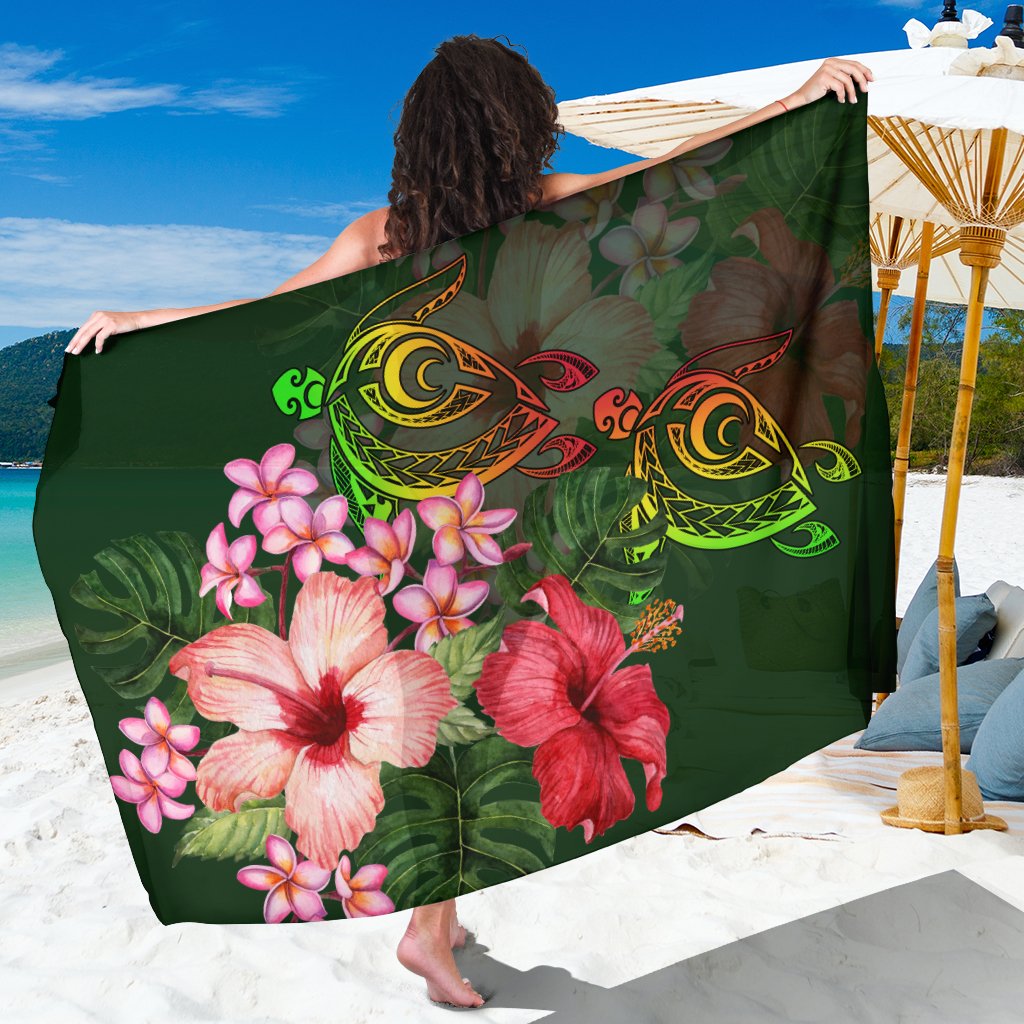 Hawaii Turtle Tropical Flower Sarong - Deni Style - AH SARONGS One Size Green - Polynesian Pride