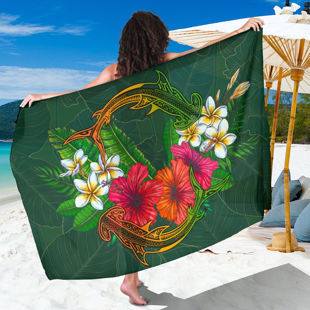 Hawaii Shark Hibiscus Tropical Polynesian Sarong - Arian Style - AH SARONGS One Size Green - Polynesian Pride