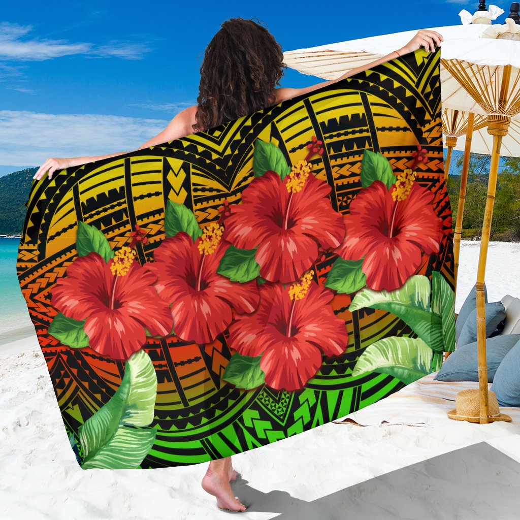 Hawaii Hibiscus Tropical Polynesian Tribal Sarong - Suri Style - AH Sarong One Size Black - Polynesian Pride