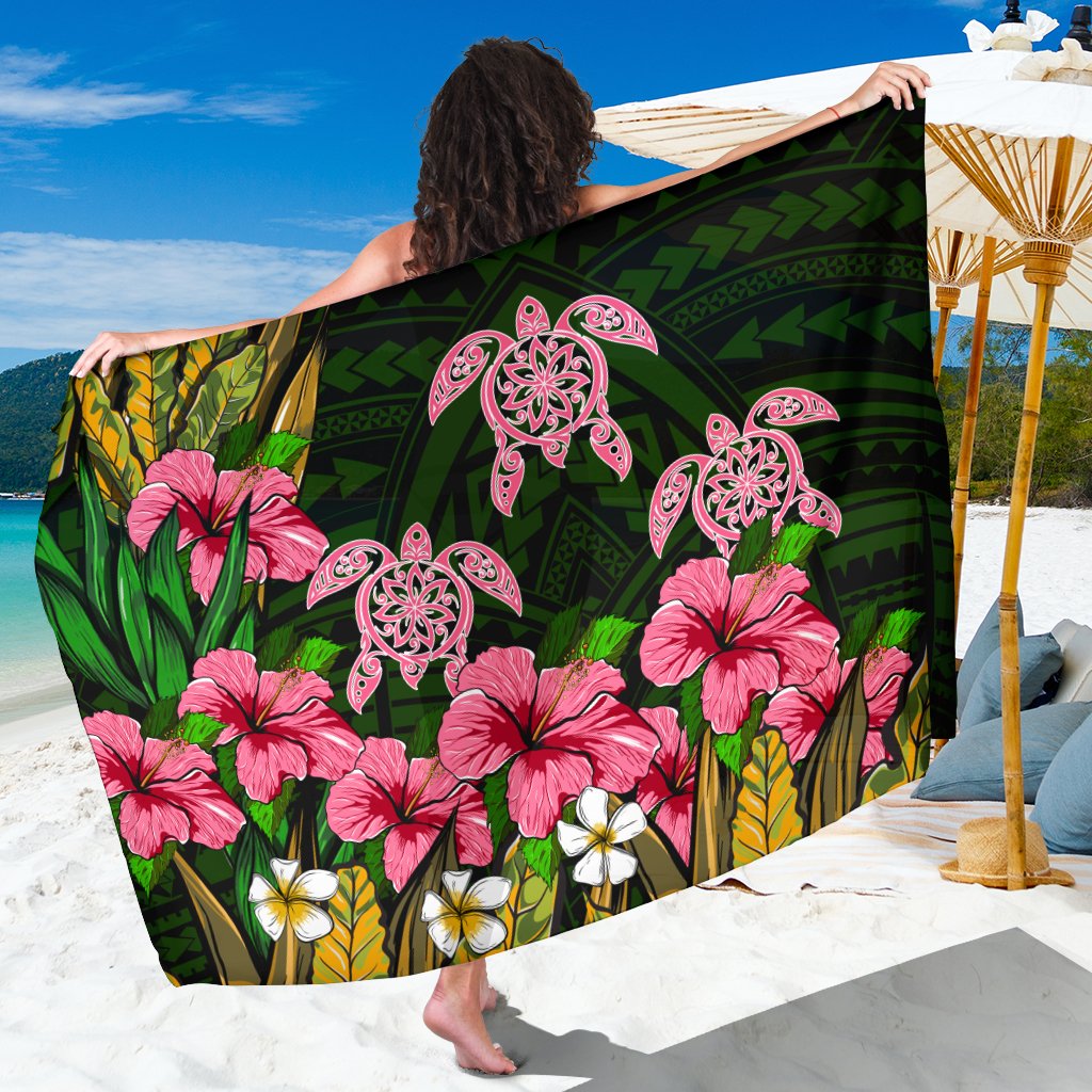 Hawaii Turtle Hibiscus Tropical Polynesian Sarong - Floren Style - AH SARONGS One Size Black - Polynesian Pride