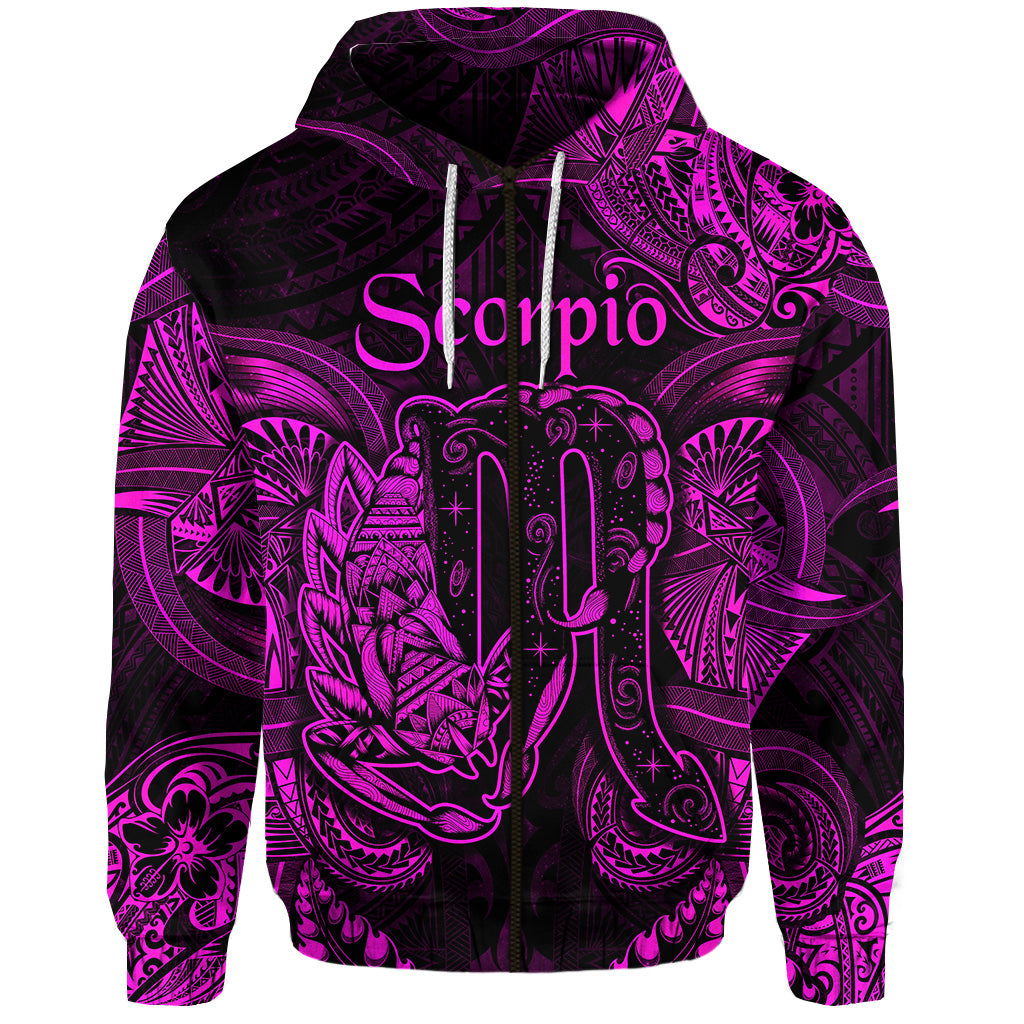 Custom Scorpio Zodiac Polynesian Zip Hoodie Unique Style Pink LT8 - Polynesian Pride