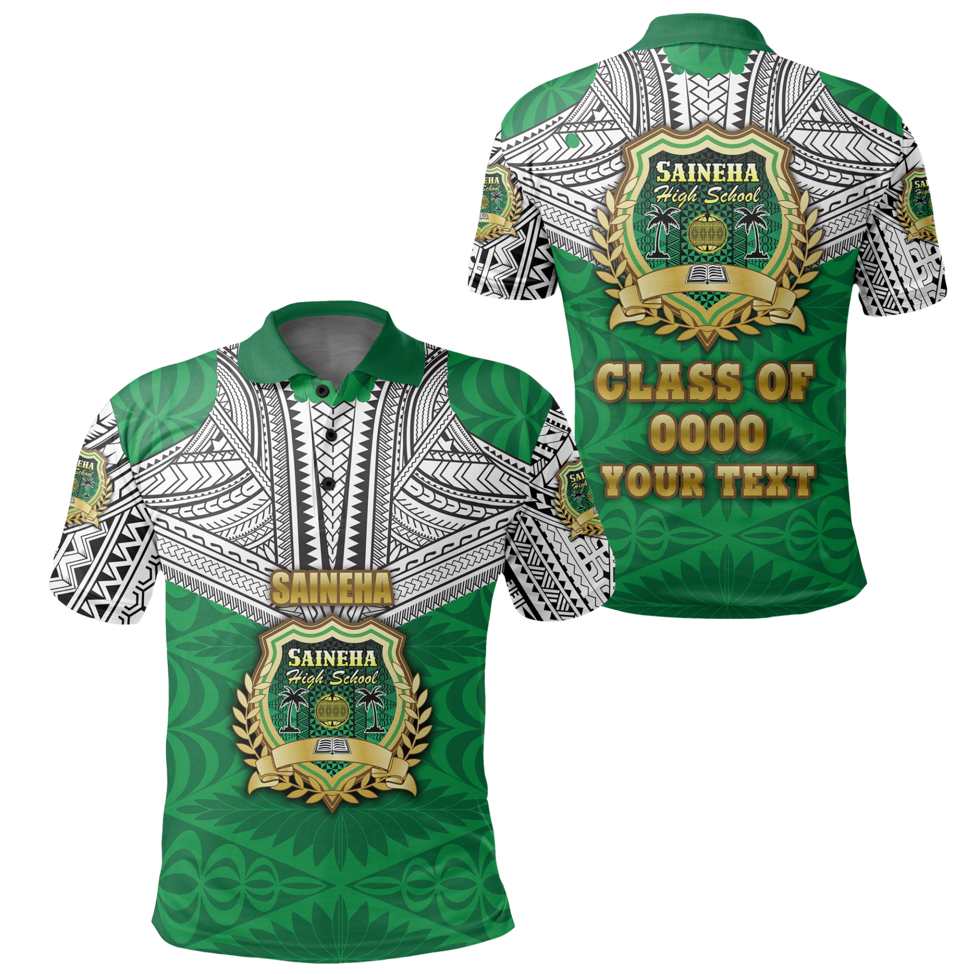 Custom Saineha Tonga Polo Shirt Polynesian tattoo Class of LT16 Unisex Green - Polynesian Pride